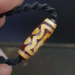 3 eyes taiwan etched age bead old amulet red agate vintage pendant necklace