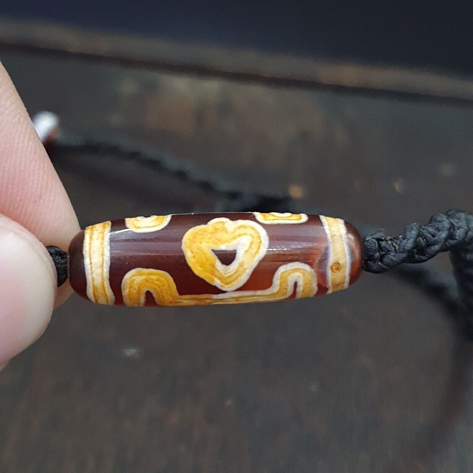 3 eyes taiwan etched age bead old amulet red agate vintage pendant necklace