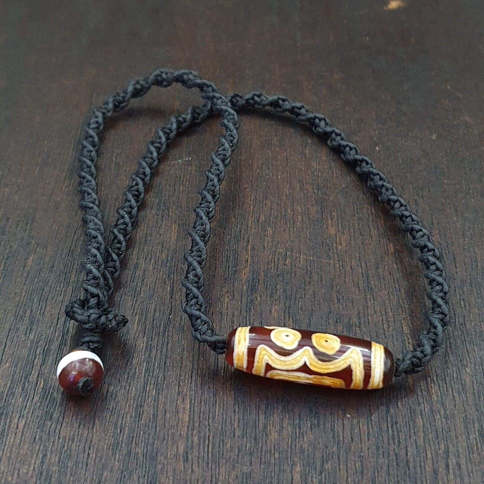 3 eyes taiwan etched age bead old amulet red agate vintage pendant necklace