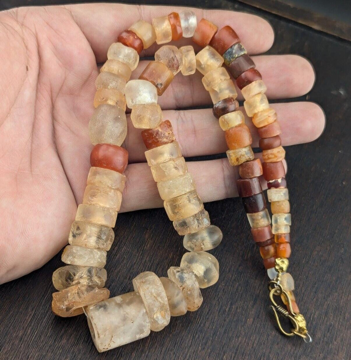 Ancient african agate crystal carnelian and quartz beads necklace