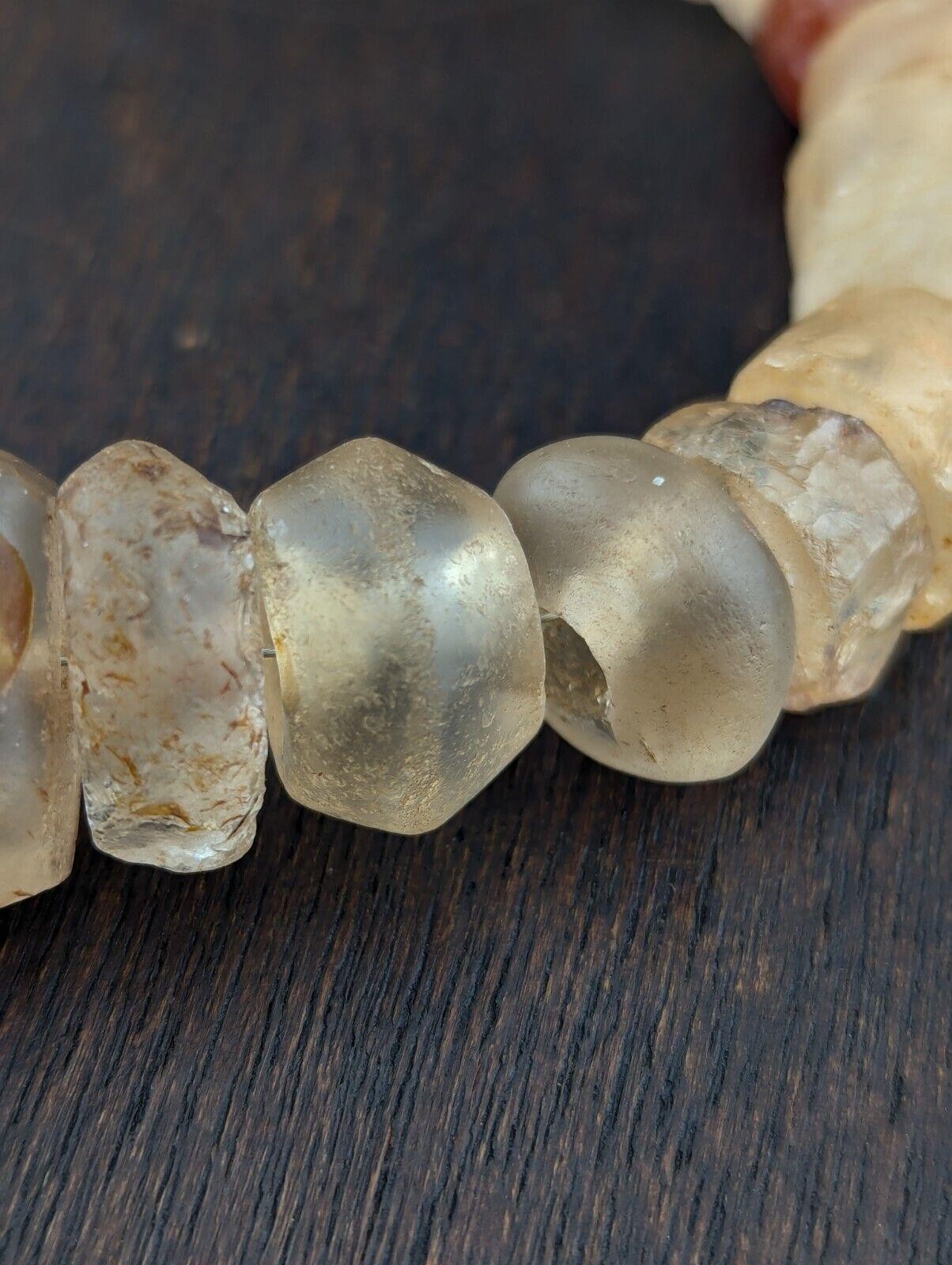 Ancient african agate crystal carnelian and quartz beads necklace