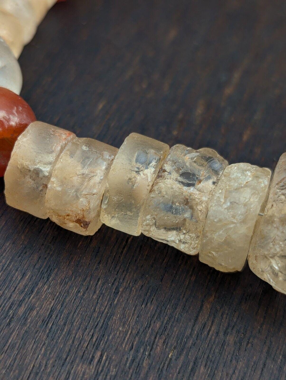 Ancient african agate crystal carnelian and quartz beads necklace
