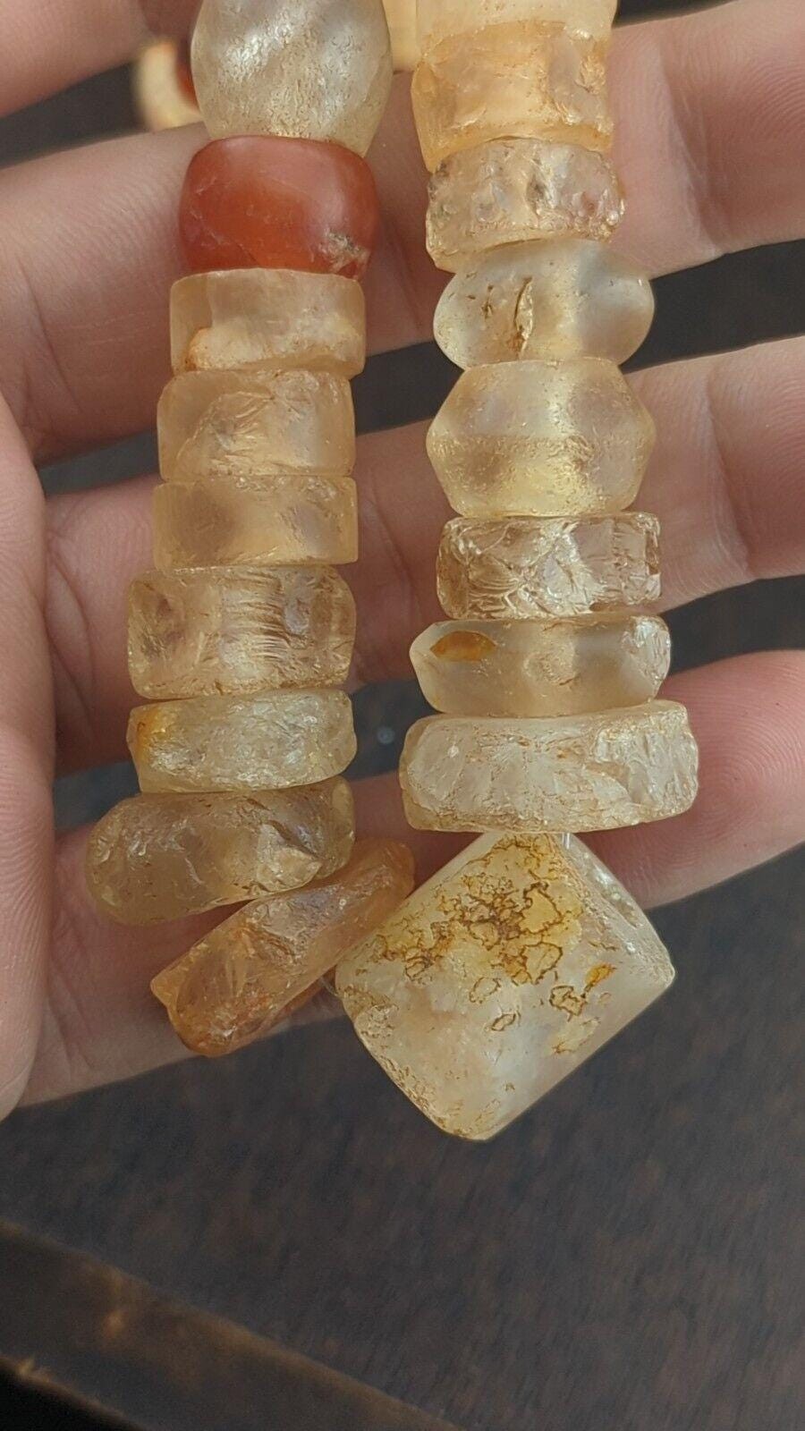 Ancient african agate crystal carnelian and quartz beads necklace