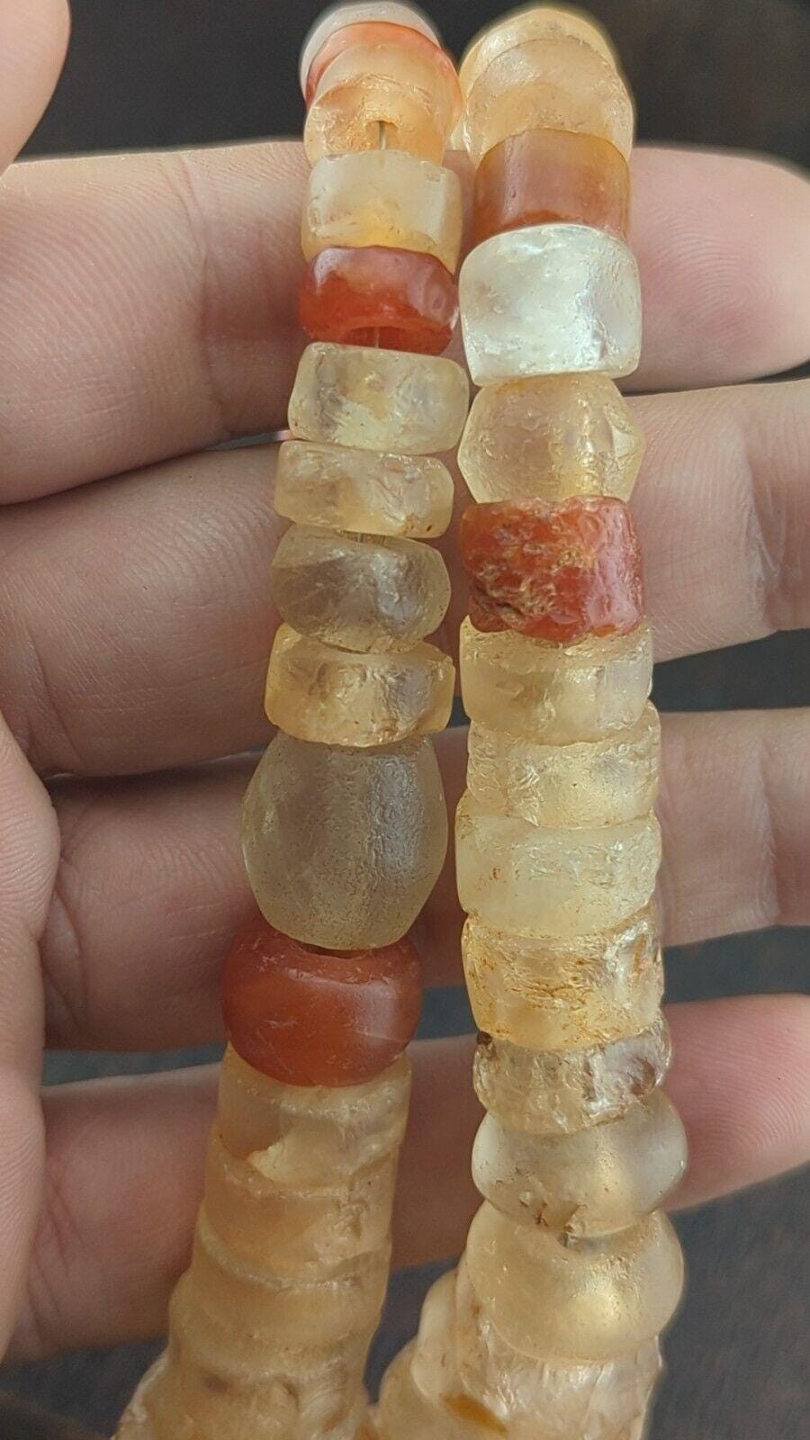 Ancient african agate crystal carnelian and quartz beads necklace