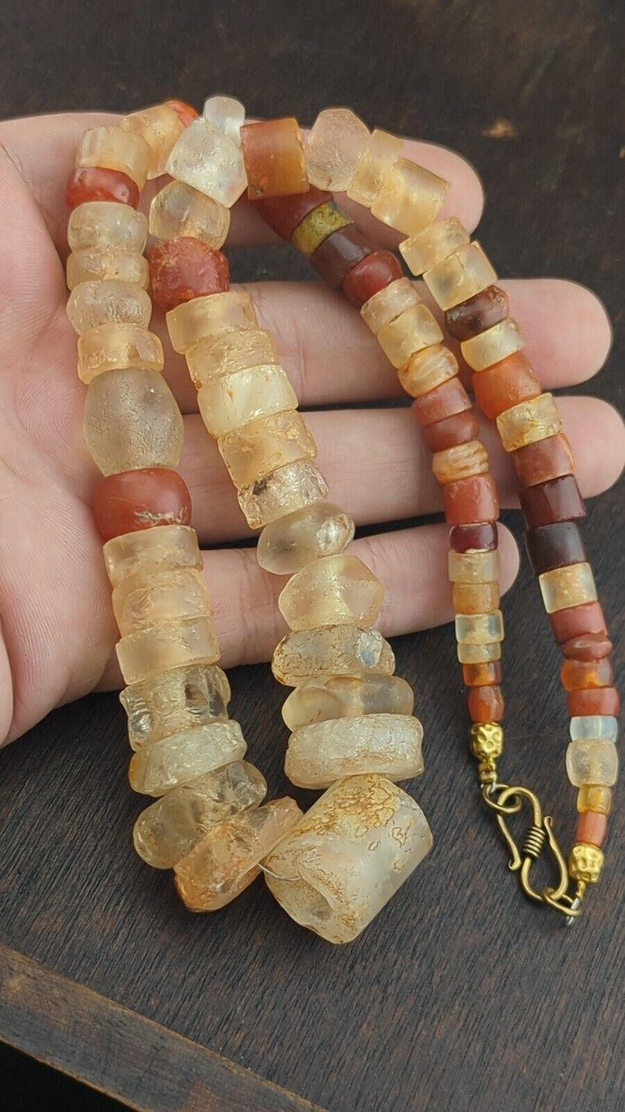Ancient african agate crystal carnelian and quartz beads necklace