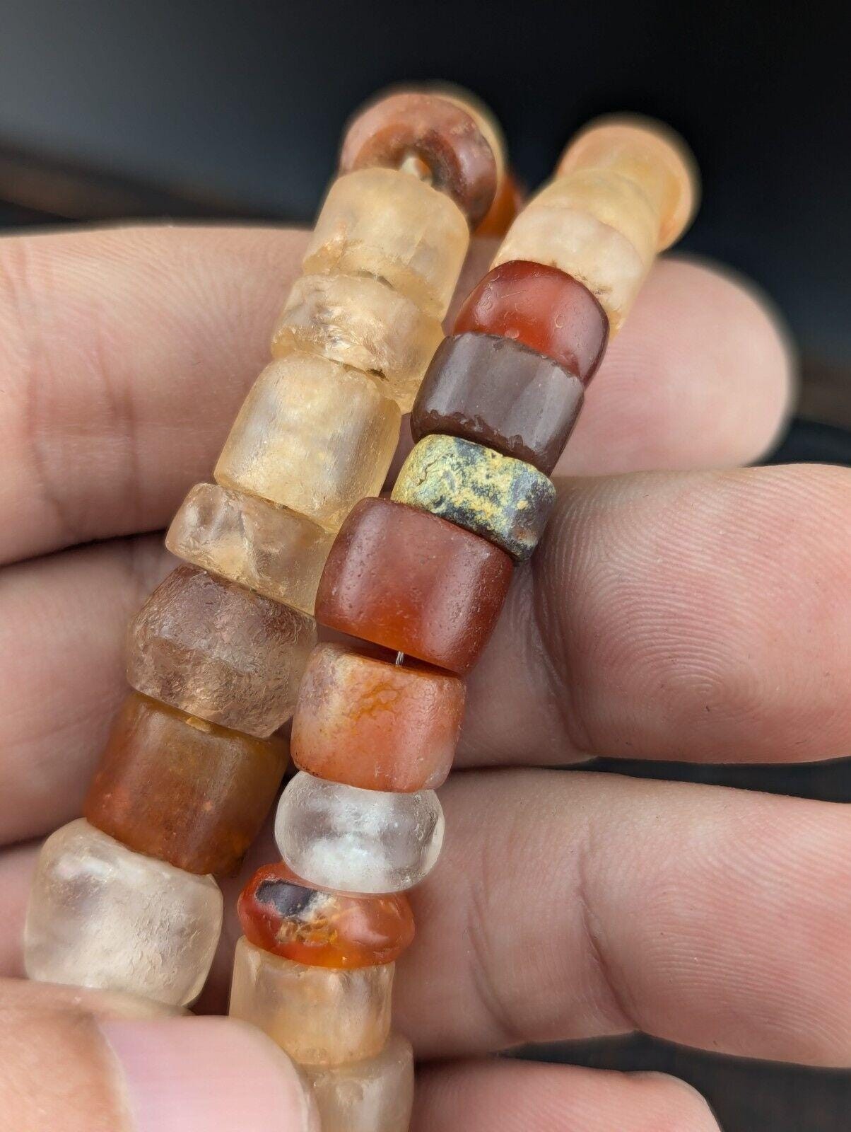 Ancient african agate crystal carnelian and quartz beads necklace