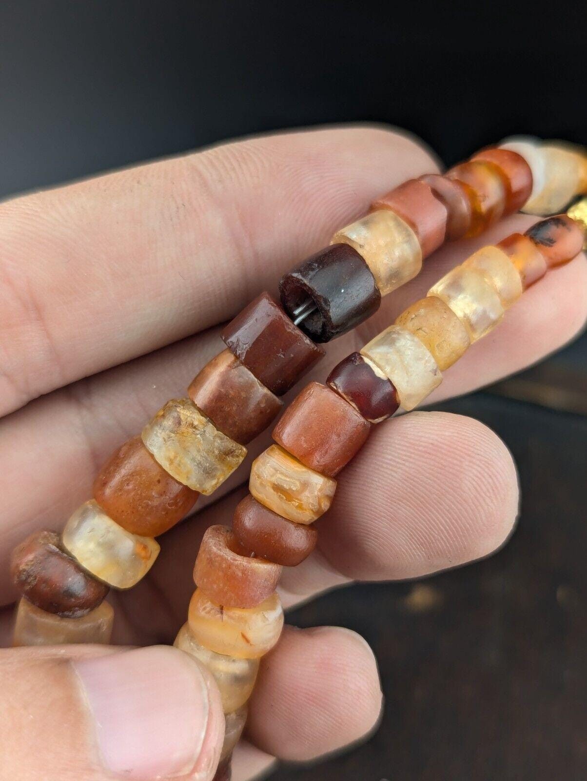 Ancient african agate crystal carnelian and quartz beads necklace