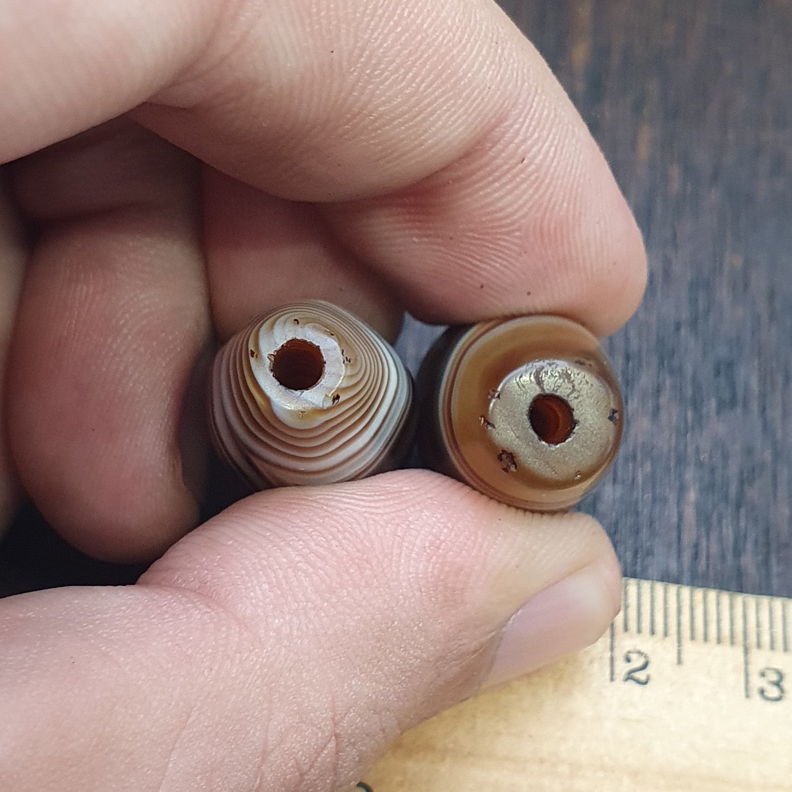 2 Himalayan Indo Tibetan unique pattern Agate beads Suleimany Eye Agate Amulet