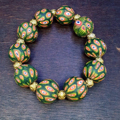 Vintage antique african green gabri style hundred eyes beads bracelet