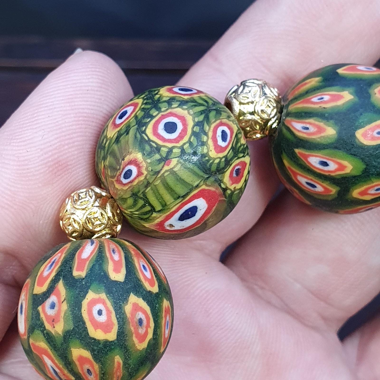 Vintage antique african green gabri style hundred eyes beads bracelet