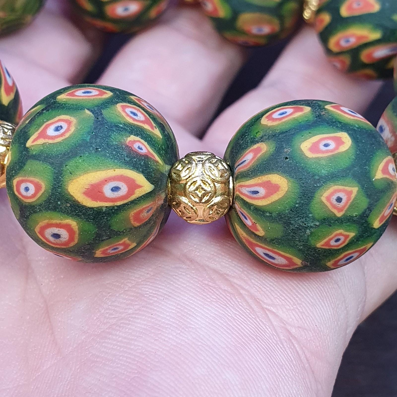 Vintage antique african green gabri style hundred eyes beads bracelet