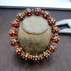 Tibetan etched carnelian agate bead decorated beads dotted bracelet.