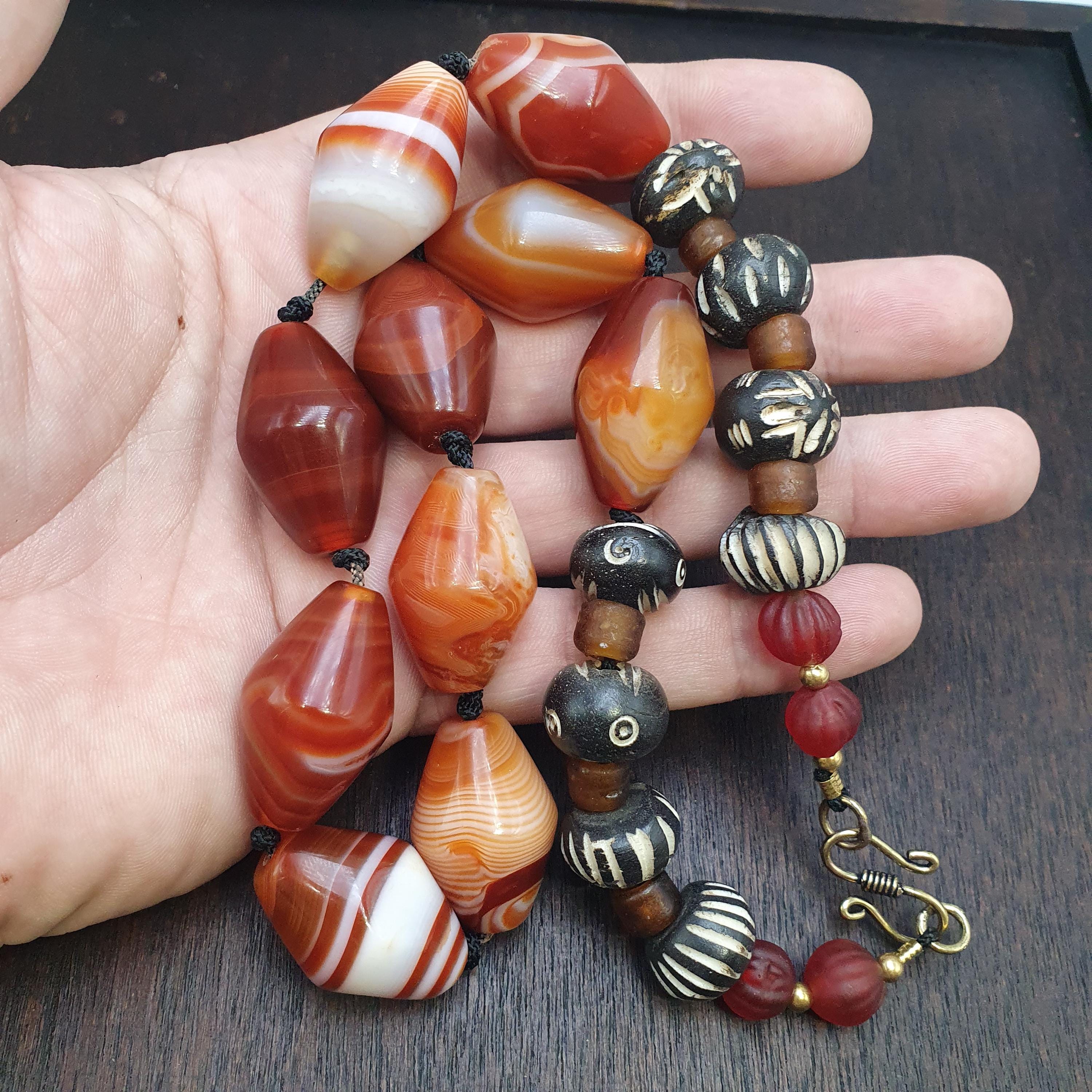 Red agate natural patterns old beads jewelry necklace