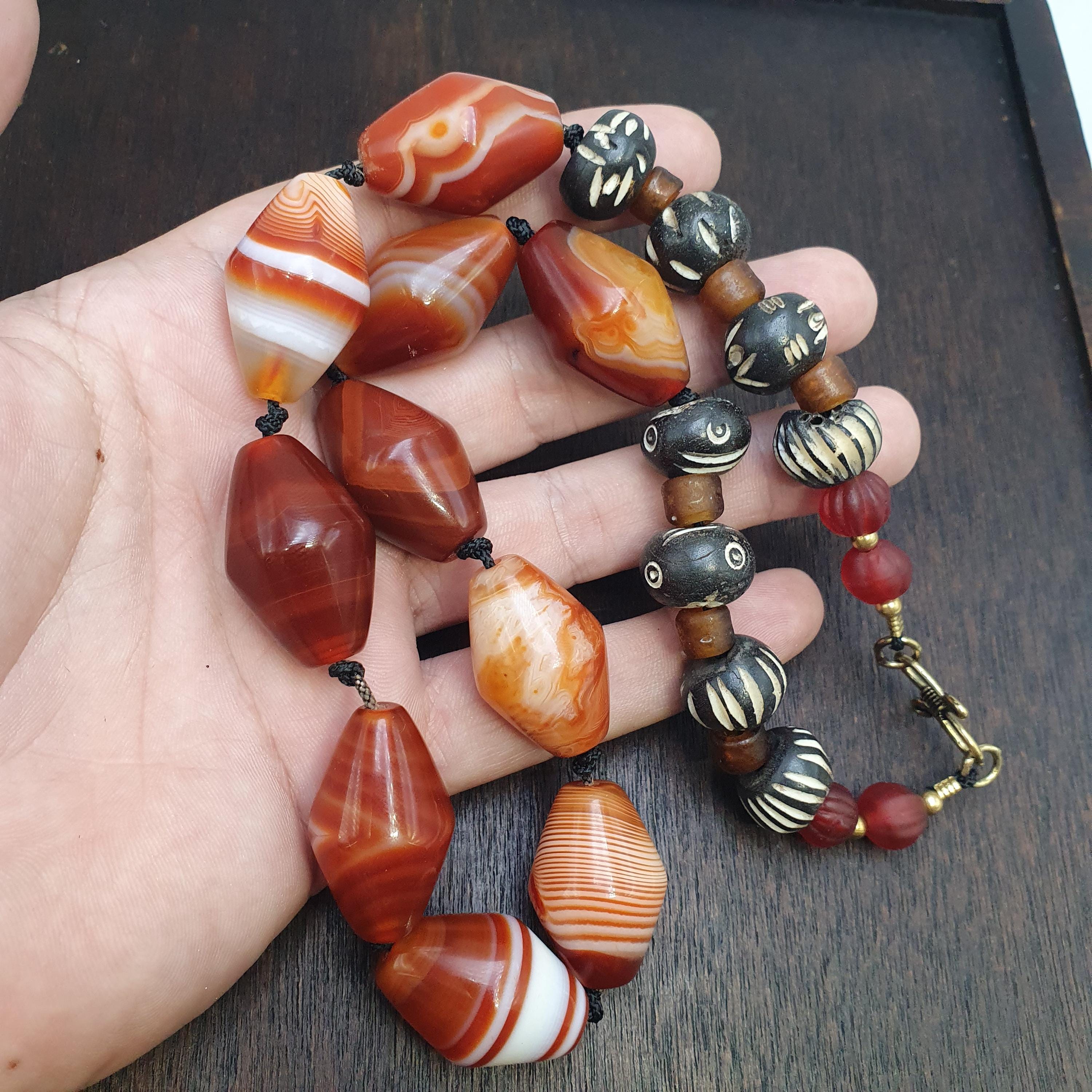 Red agate natural patterns old beads jewelry necklace