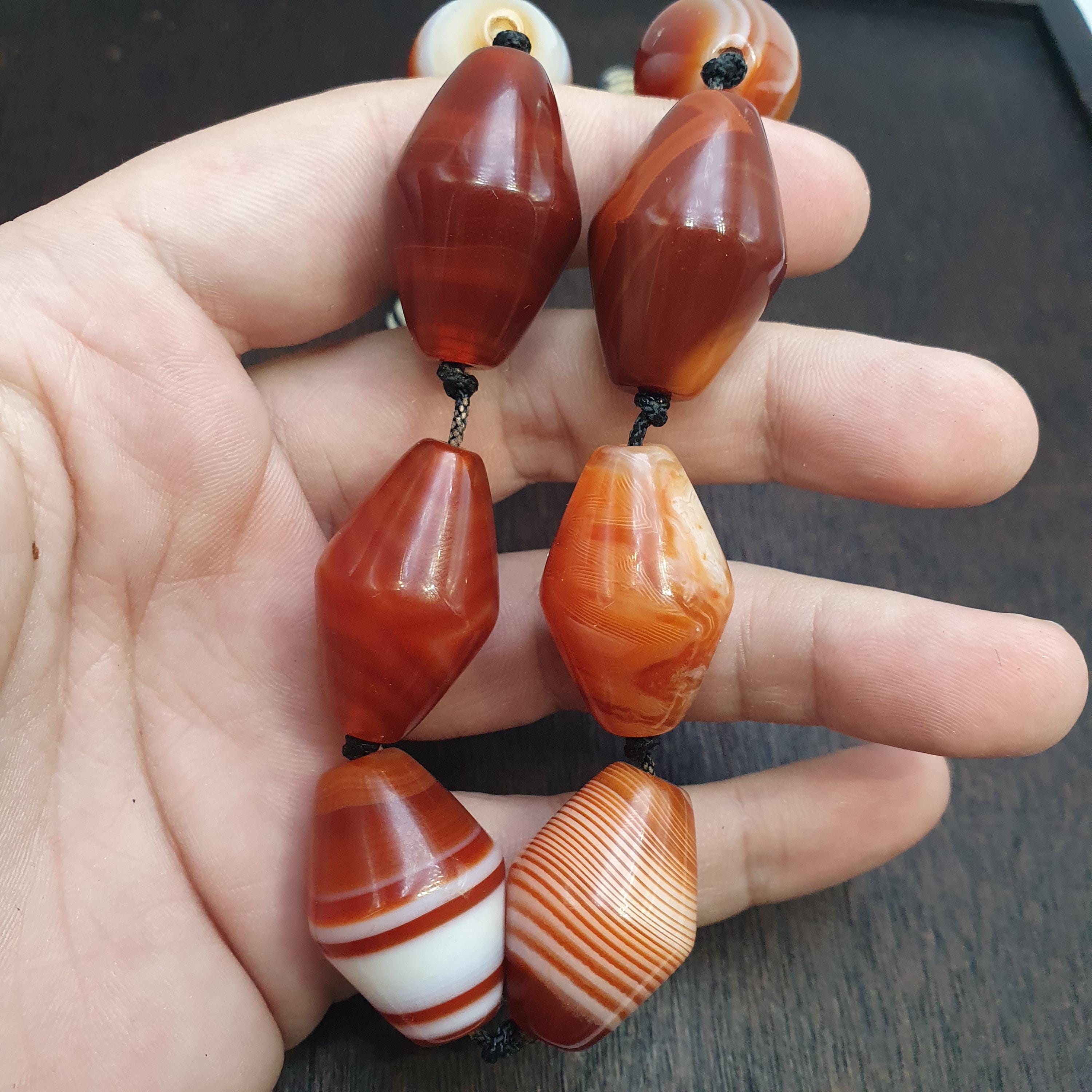Red agate natural patterns old beads jewelry necklace