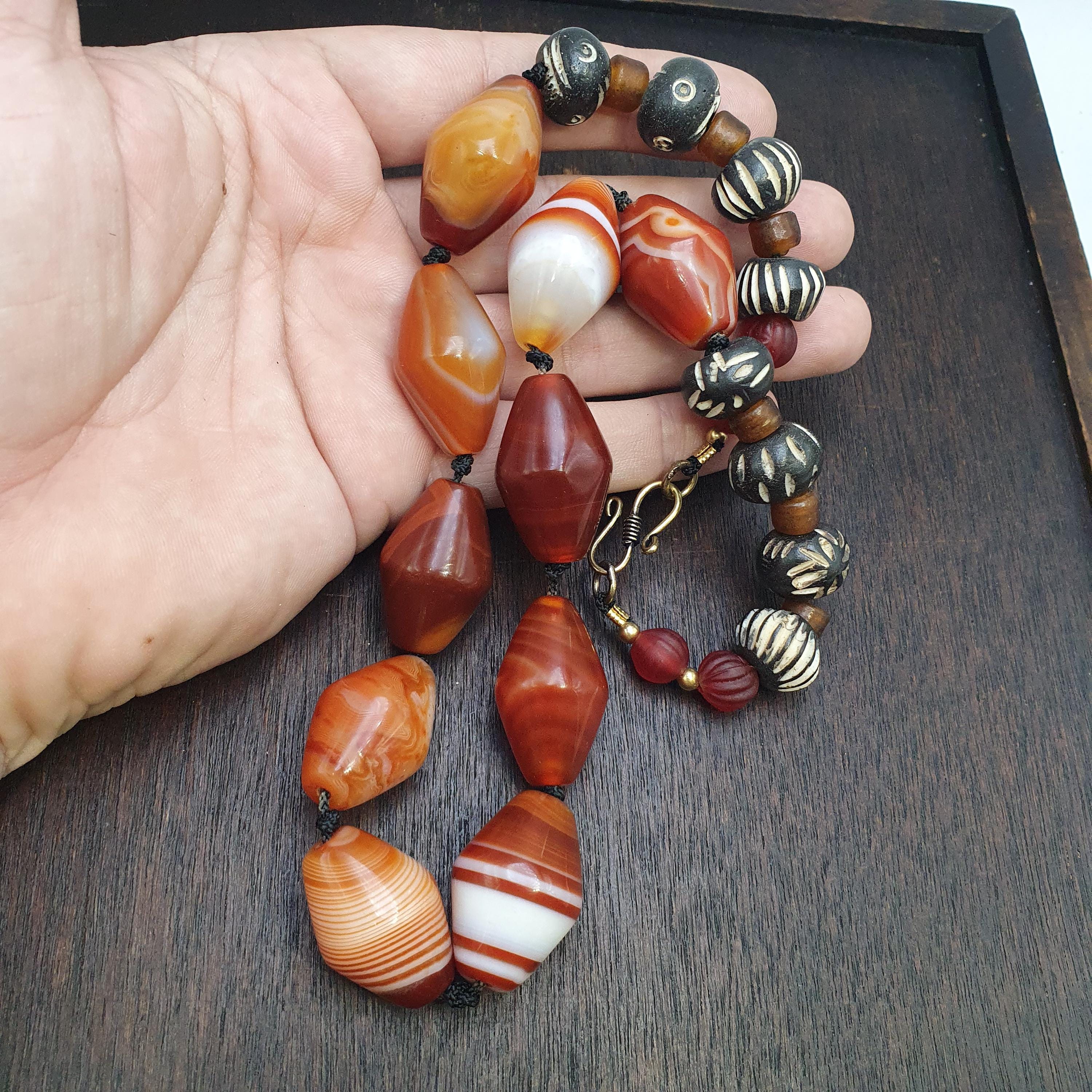 Red agate natural patterns old beads jewelry necklace