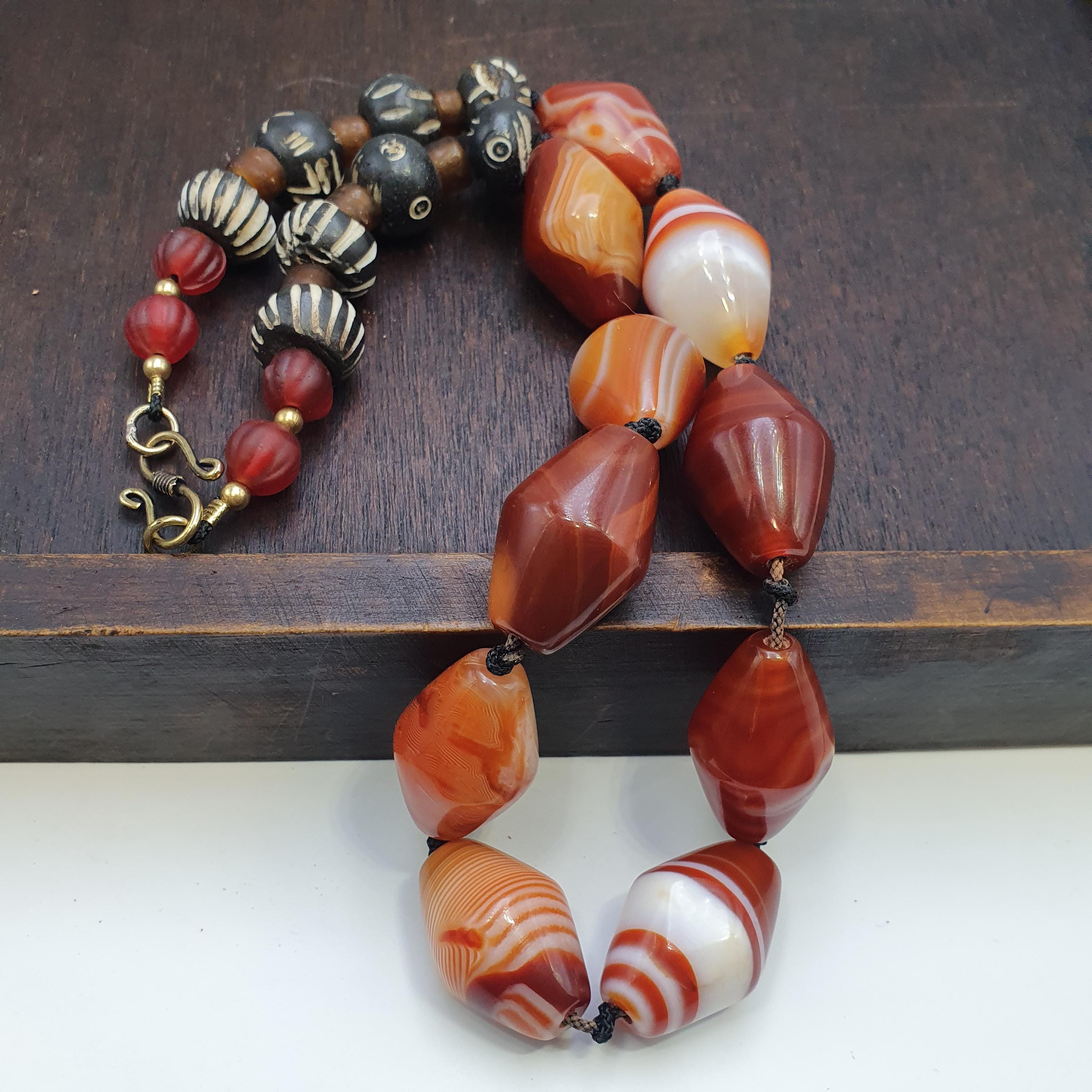 Red agate natural patterns old beads jewelry necklace