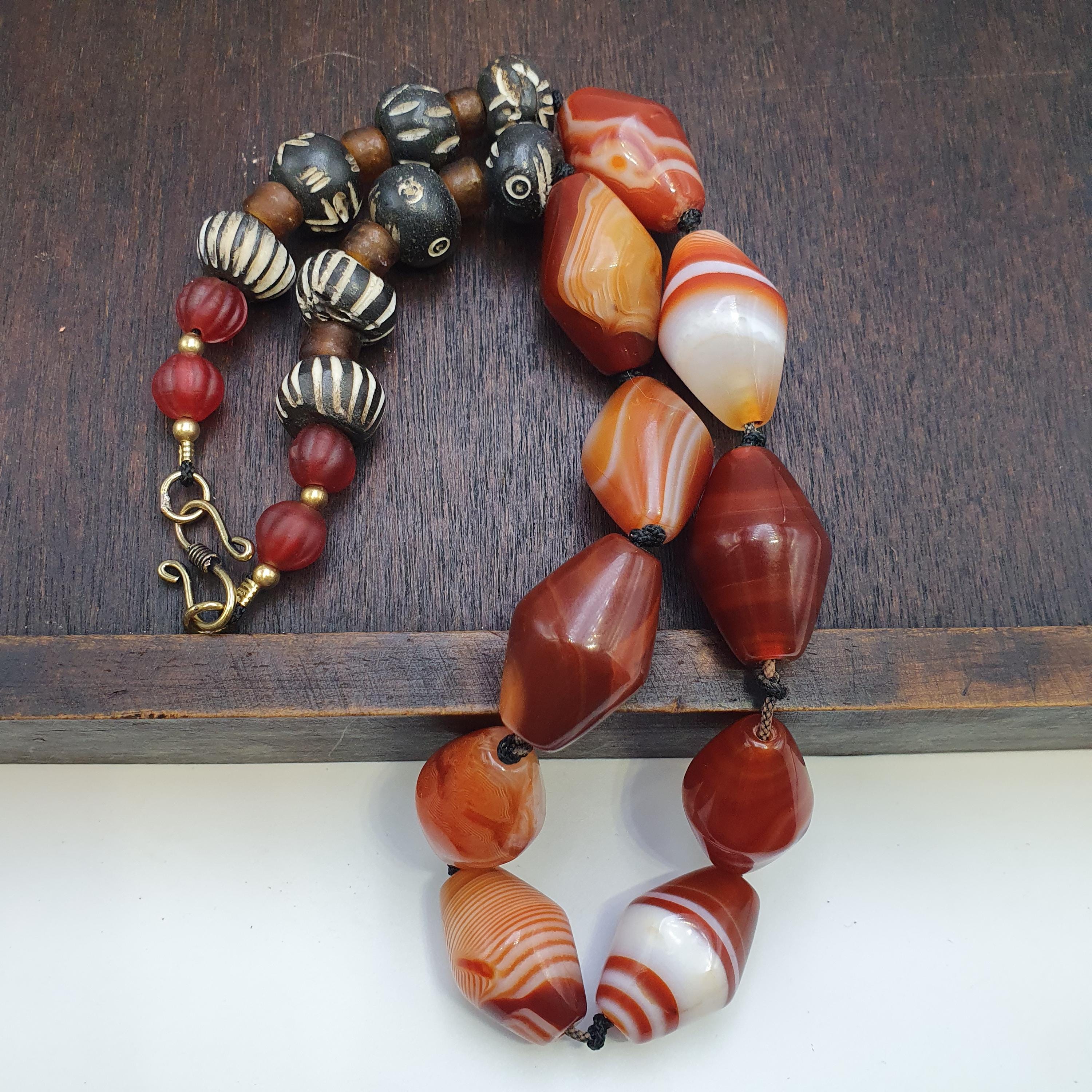 Red agate natural patterns old beads jewelry necklace