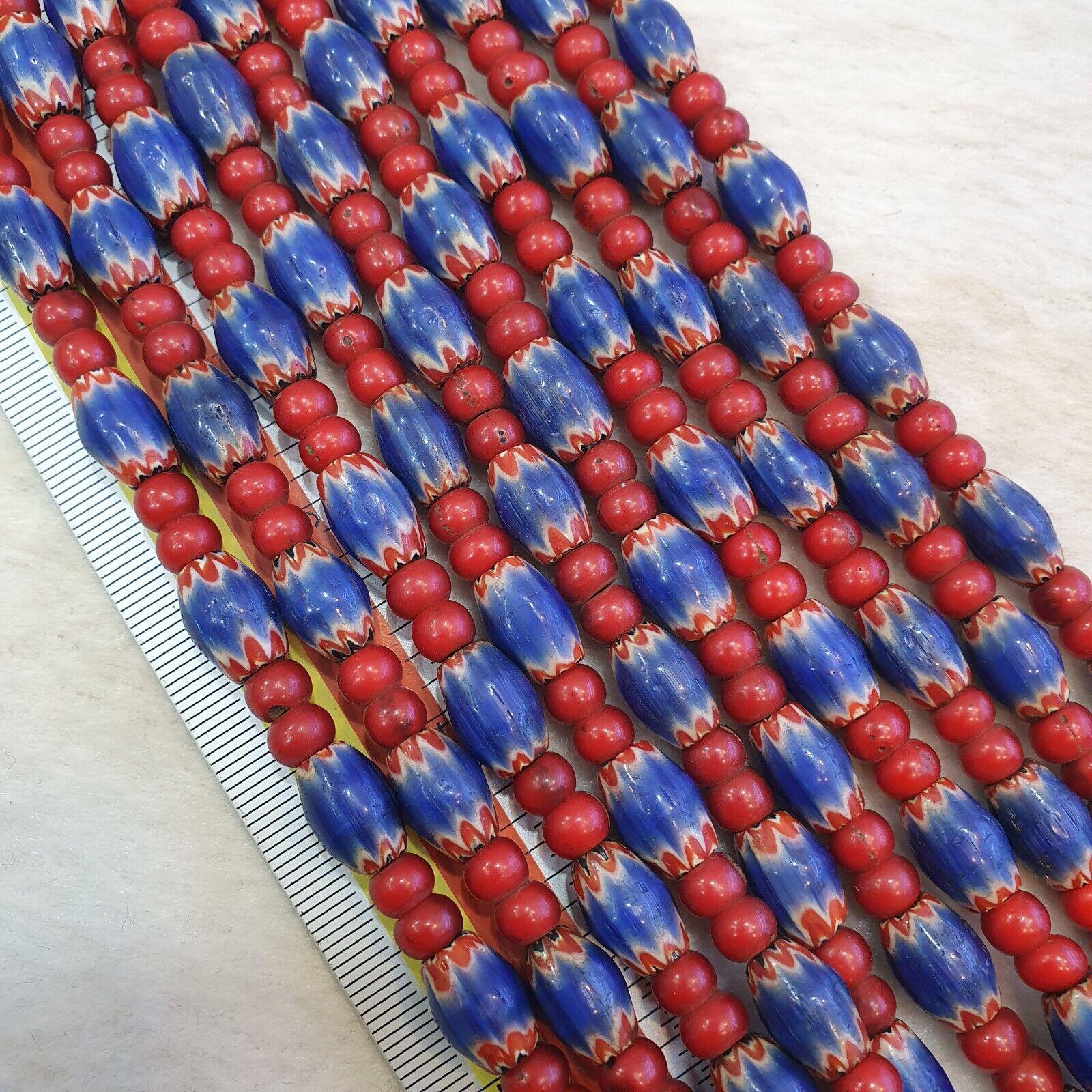 Beads of antiquity vintage venetian white heart and blue chevron beads necklace