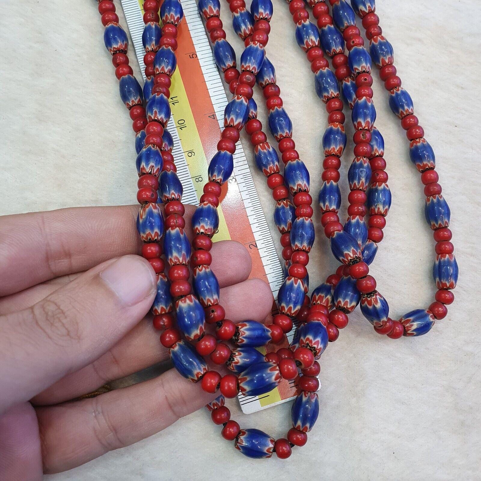 Beads of antiquity vintage venetian white heart and blue chevron beads necklace