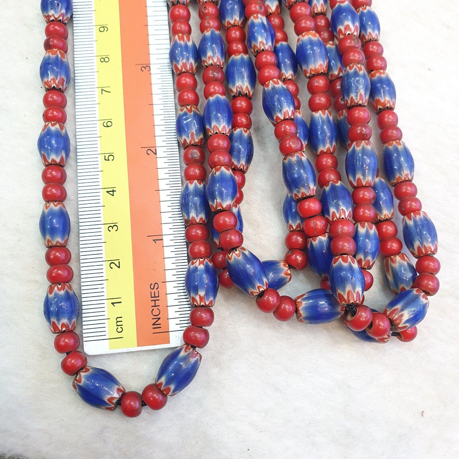 Beads of antiquity vintage venetian white heart and blue chevron beads necklace
