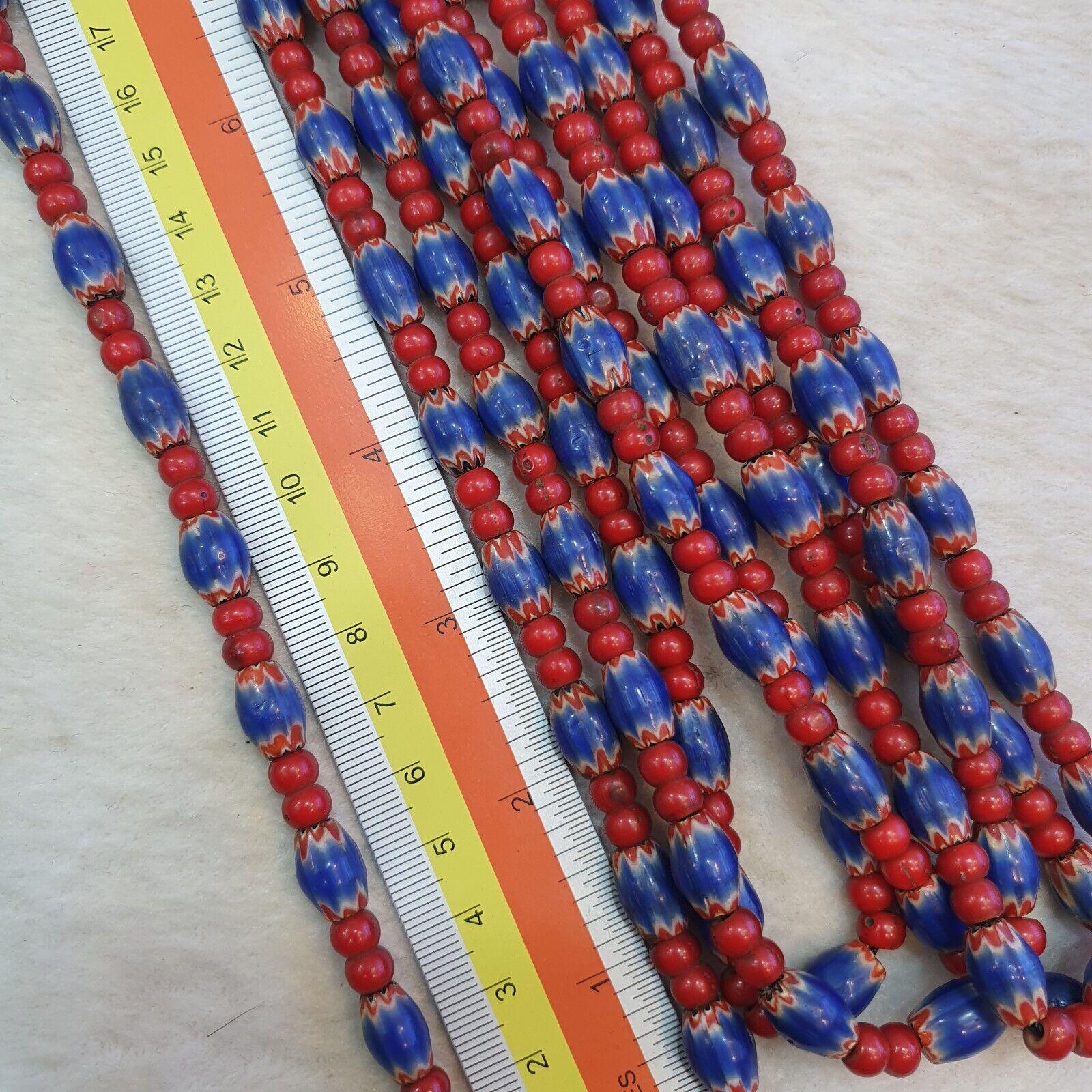 Beads of antiquity vintage venetian white heart and blue chevron beads necklace