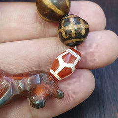 Antique animal figurine carving agate etched agate and pumtek beads lot