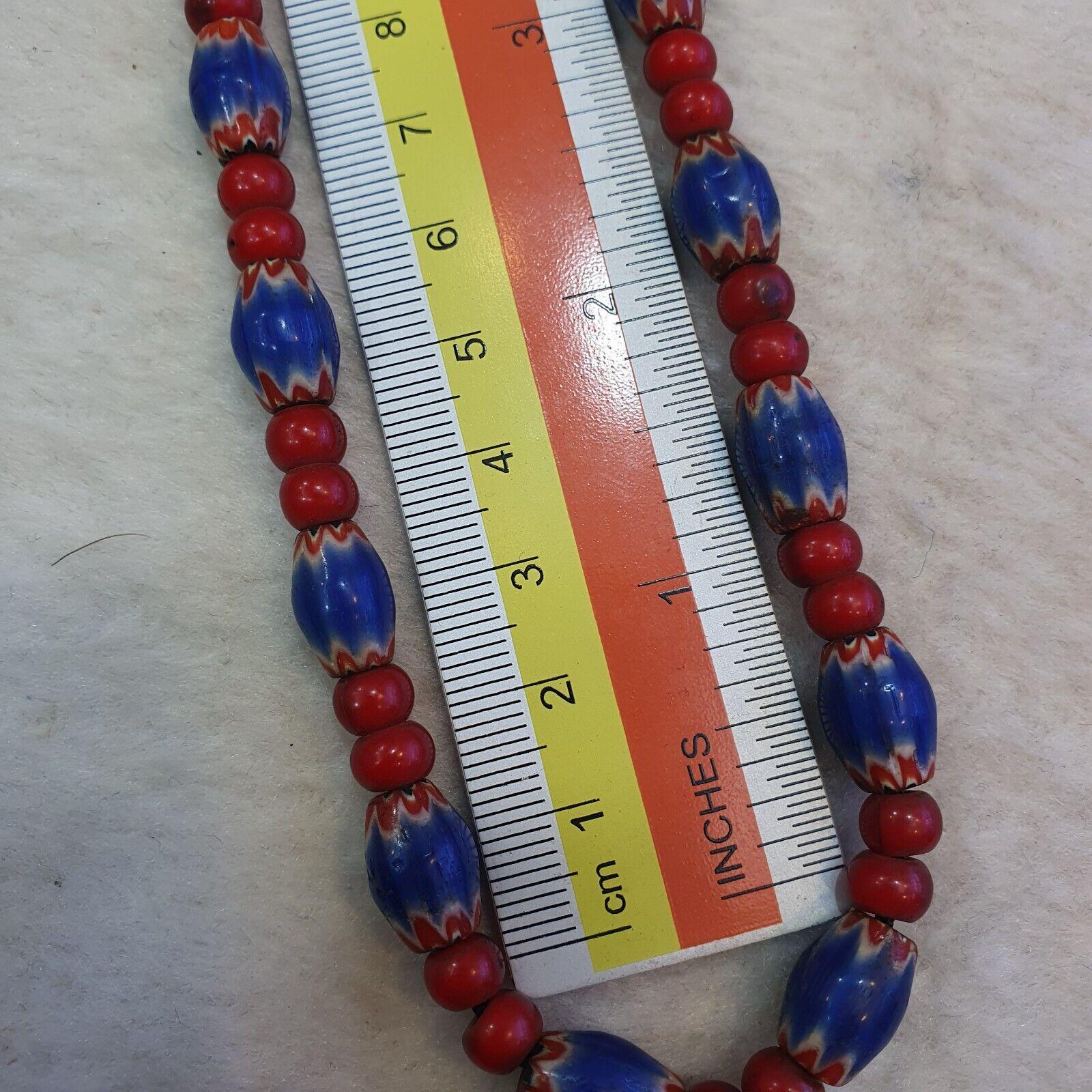 Beads of antiquity vintage venetian white heart and blue chevron beads necklace