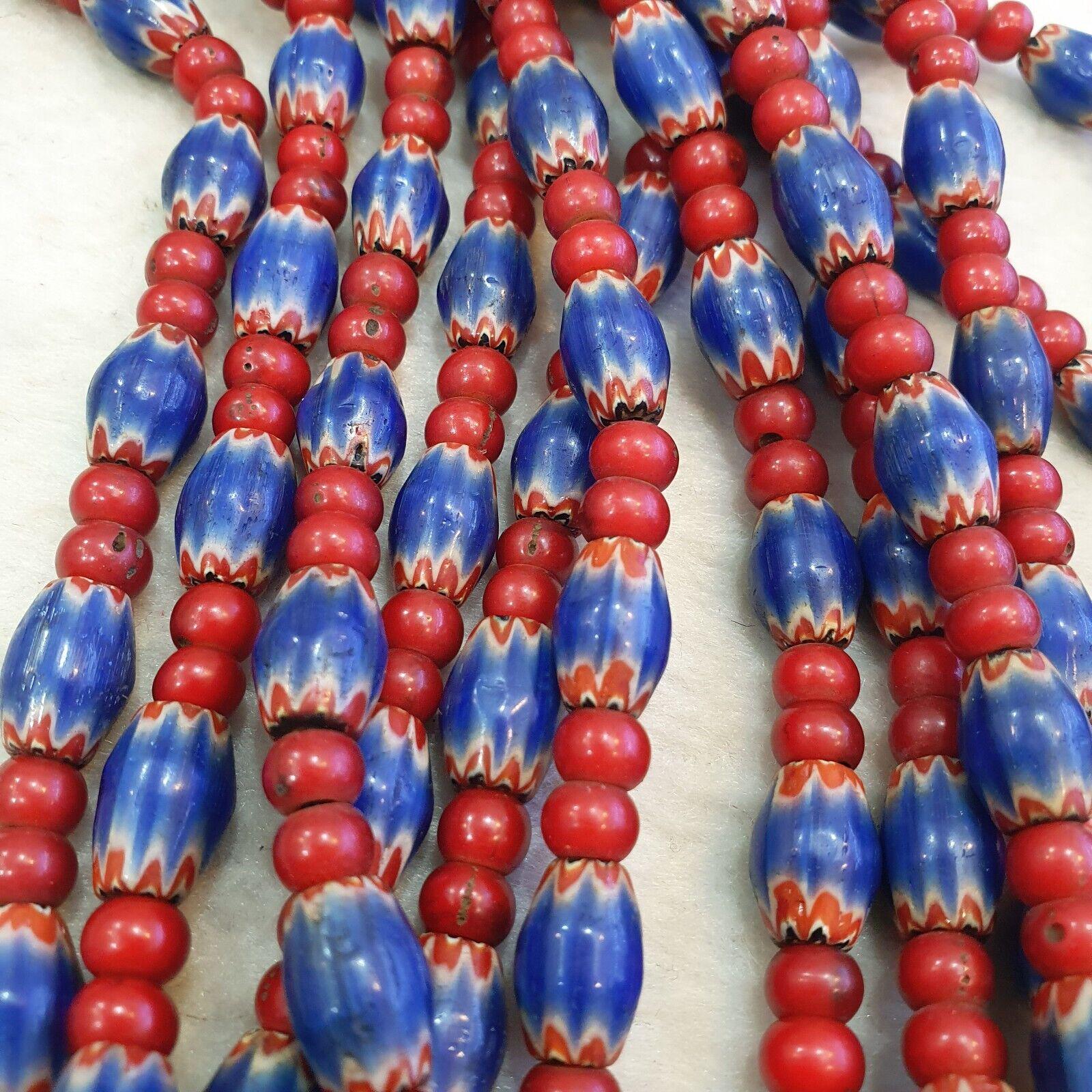 Beads of antiquity vintage venetian white heart and blue chevron beads necklace
