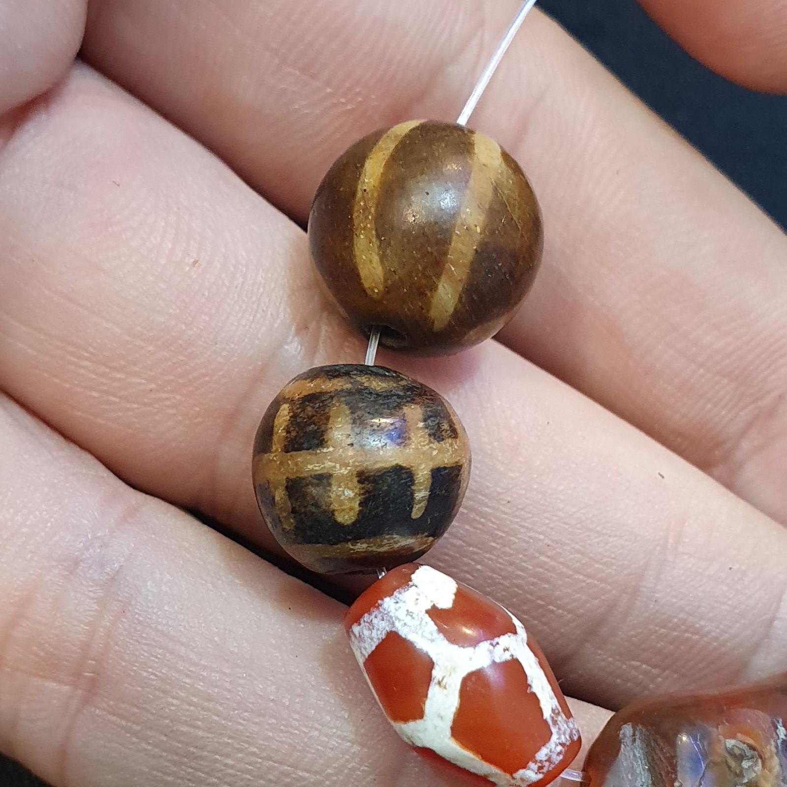 Antique animal figurine carving agate etched agate and pumtek beads lot