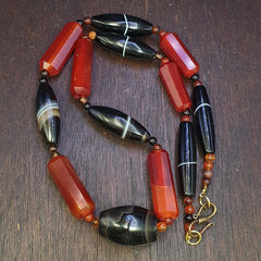 Vintage Carnelian Suleimanagate Necklace: Middle Eastern Beaded Jewelry
