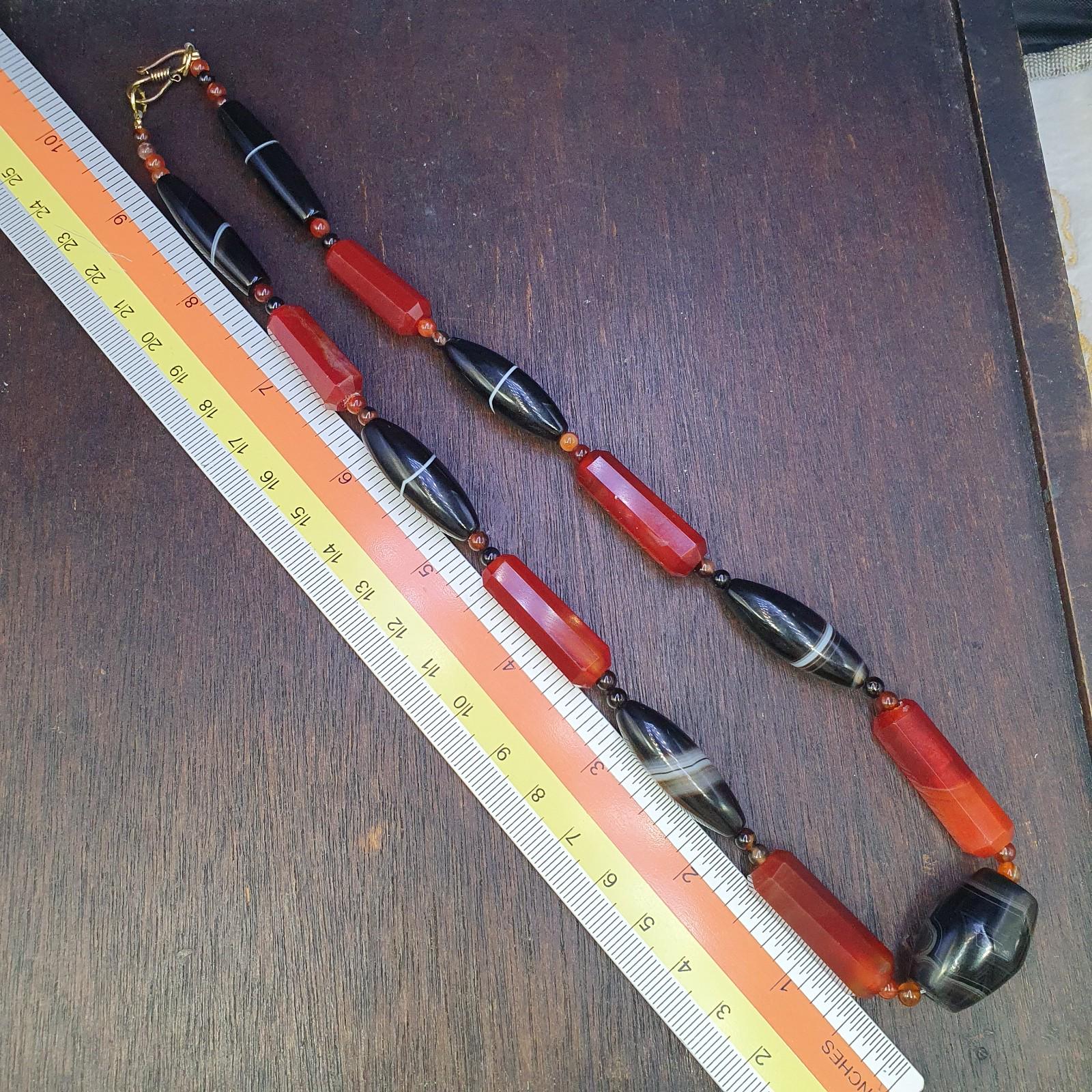 Vintage Carnelian Suleimanagate Necklace: Middle Eastern Beaded Jewelry