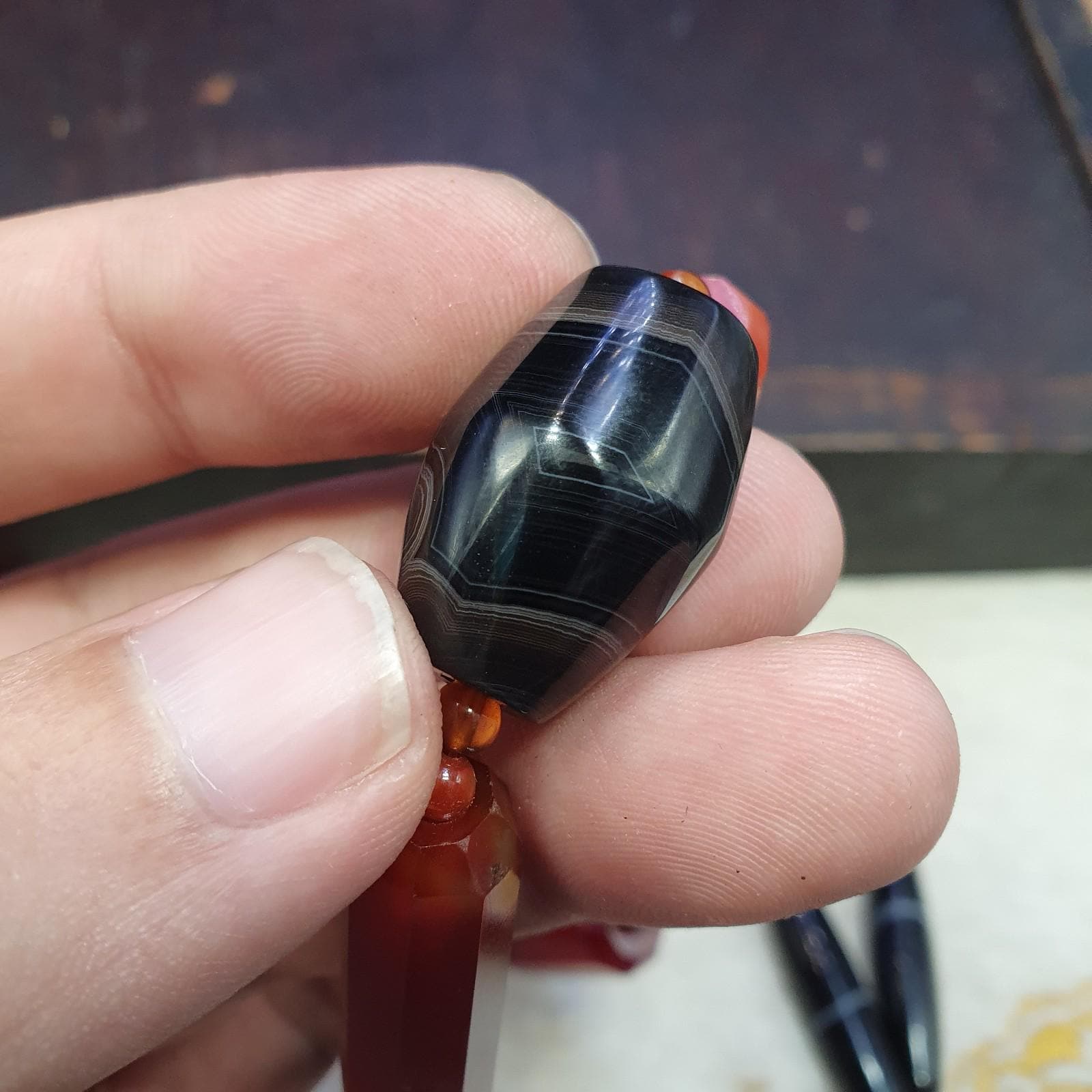 Vintage Carnelian Suleimanagate Necklace: Middle Eastern Beaded Jewelry