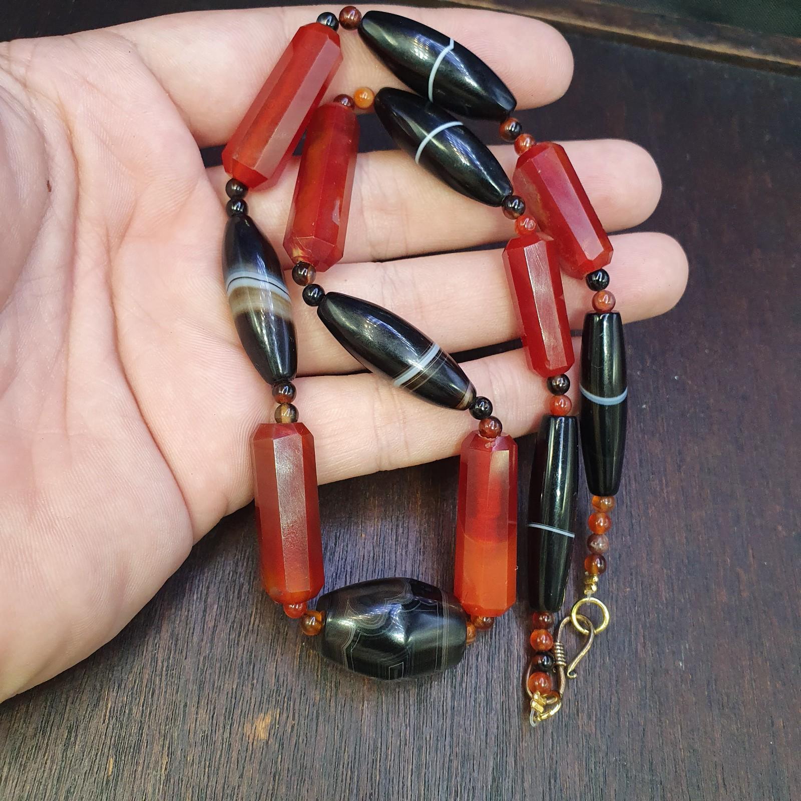 Vintage Carnelian Suleimanagate Necklace: Middle Eastern Beaded Jewelry