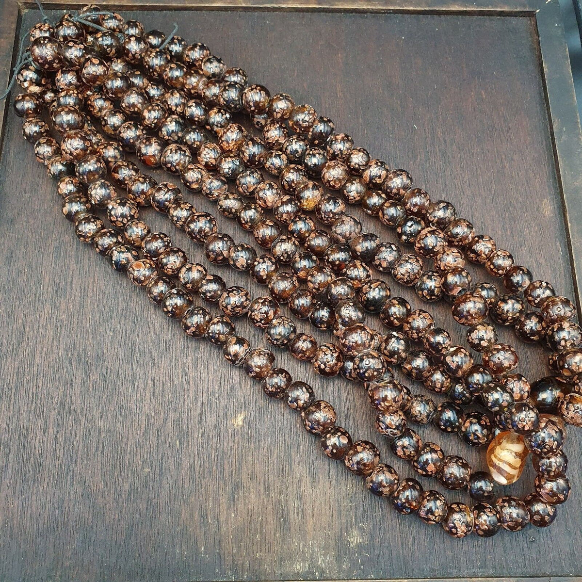 Vintage glass beads aventurine brown fancy trade beads 12mmGift