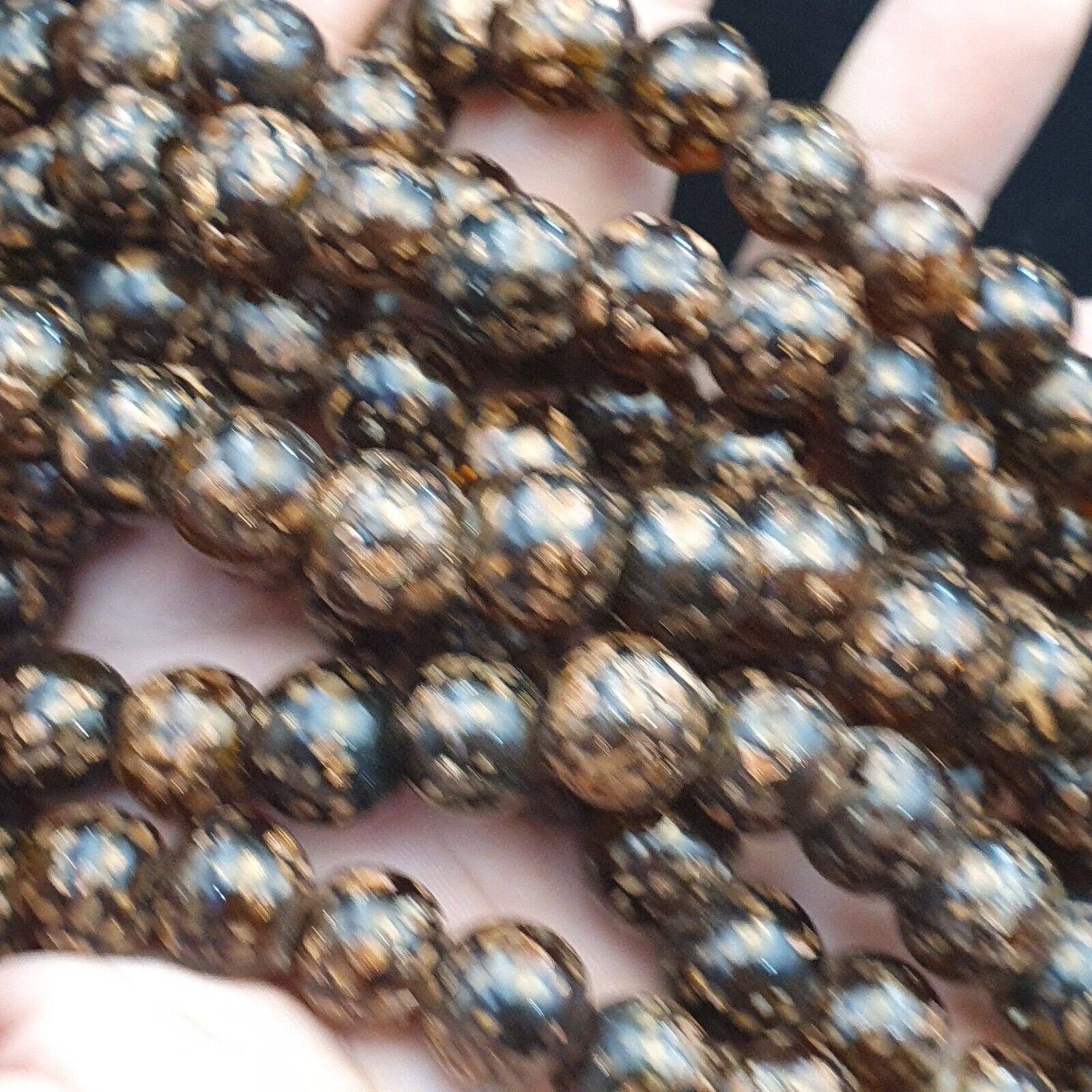 Vintage glass beads aventurine brown fancy trade beads 12mmGift