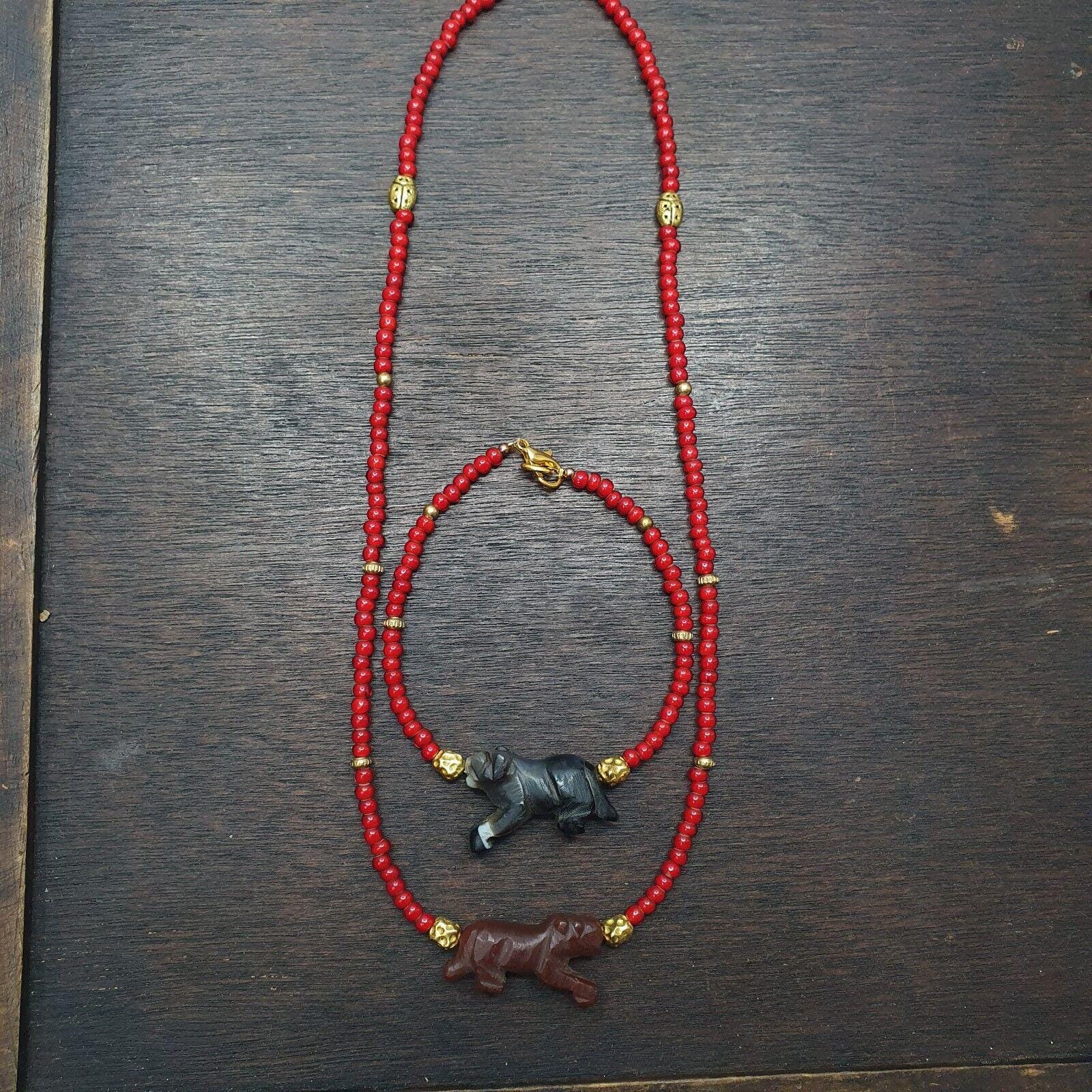 Antique sulemani agate animals venetian whiteheart beads necklace bracelet