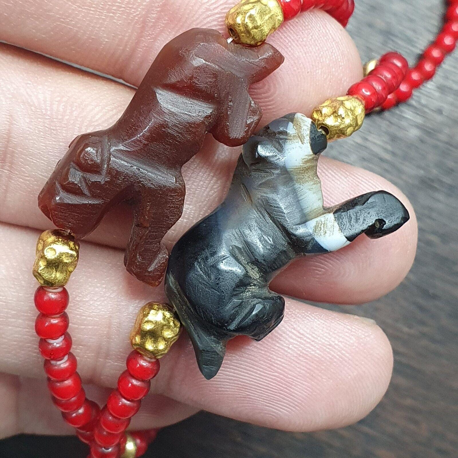 Antique sulemani agate animals venetian whiteheart beads necklace bracelet