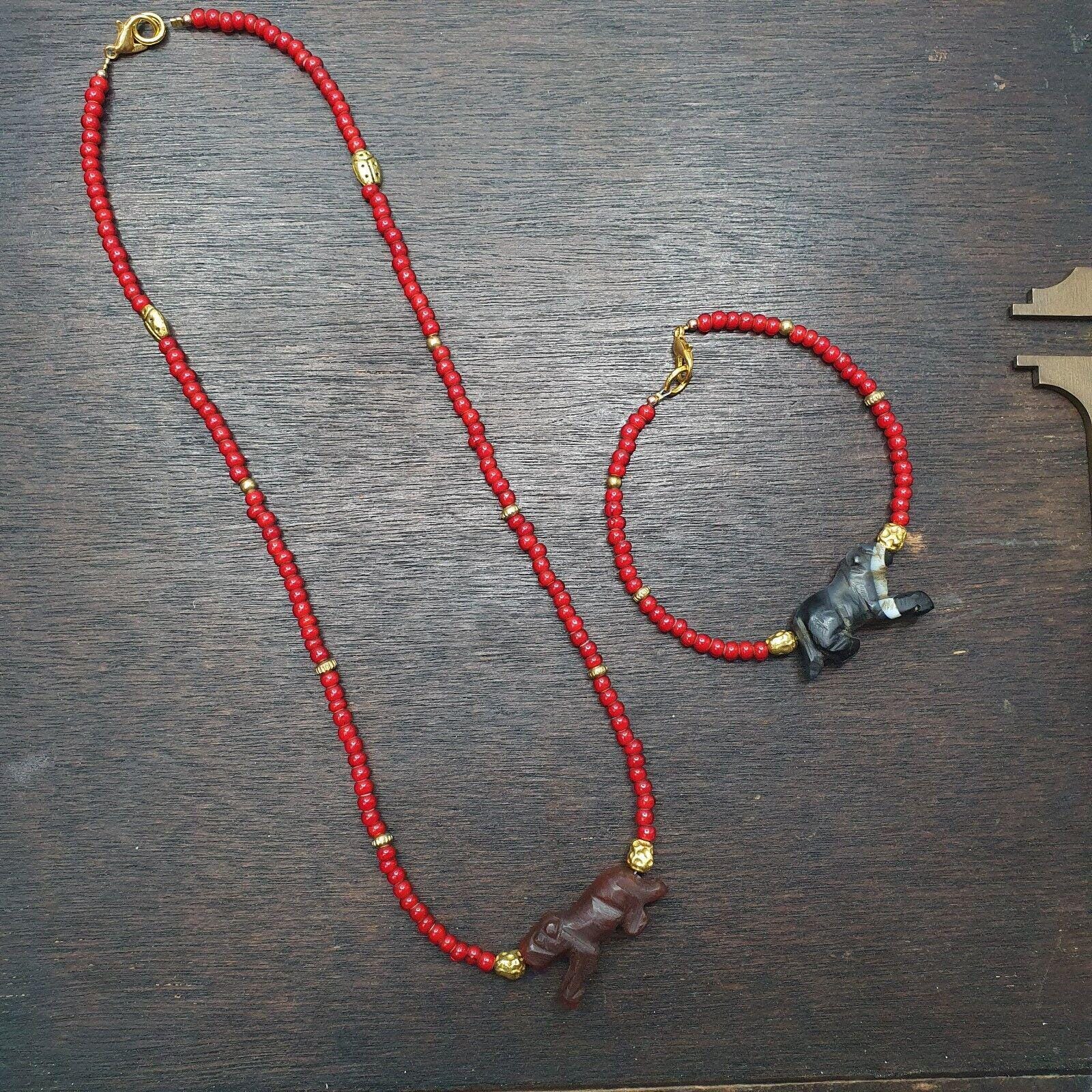 Antique sulemani agate animals venetian whiteheart beads necklace bracelet