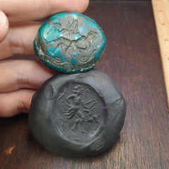 Anitique blue green turquoise stamp seal intaglio engraved pendant bead