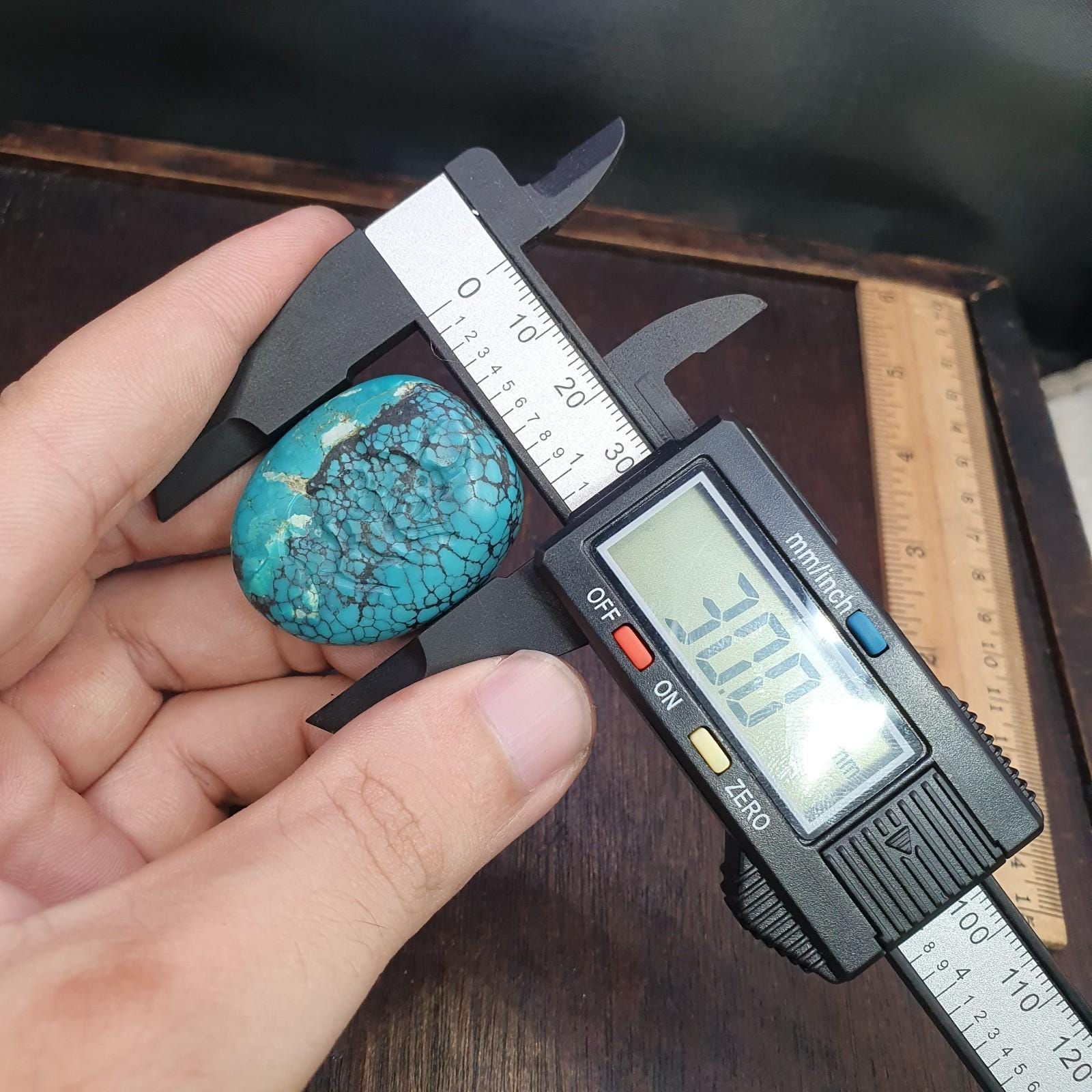 Anitique blue turquoise stamp seal intaglio angry bull  engraved pendant bead