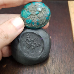 Anitique blue green turquoise stamp seal intaglio engraved pendant bead