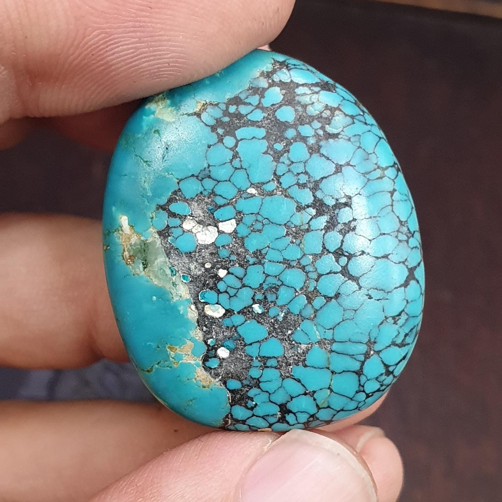 Anitique blue turquoise stamp seal intaglio angry bull  engraved pendant bead