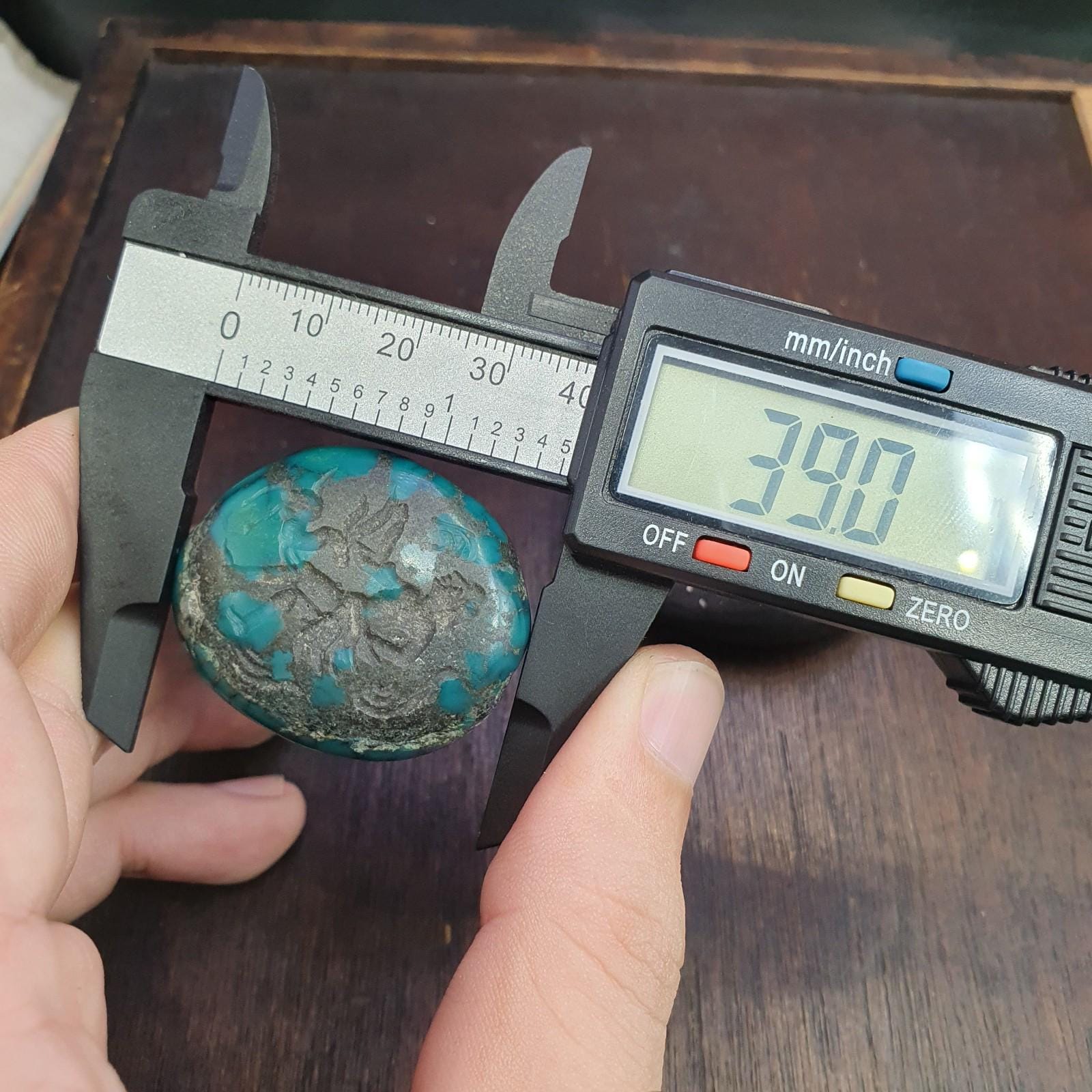 Anitique blue green turquoise stamp seal intaglio engraved pendant bead