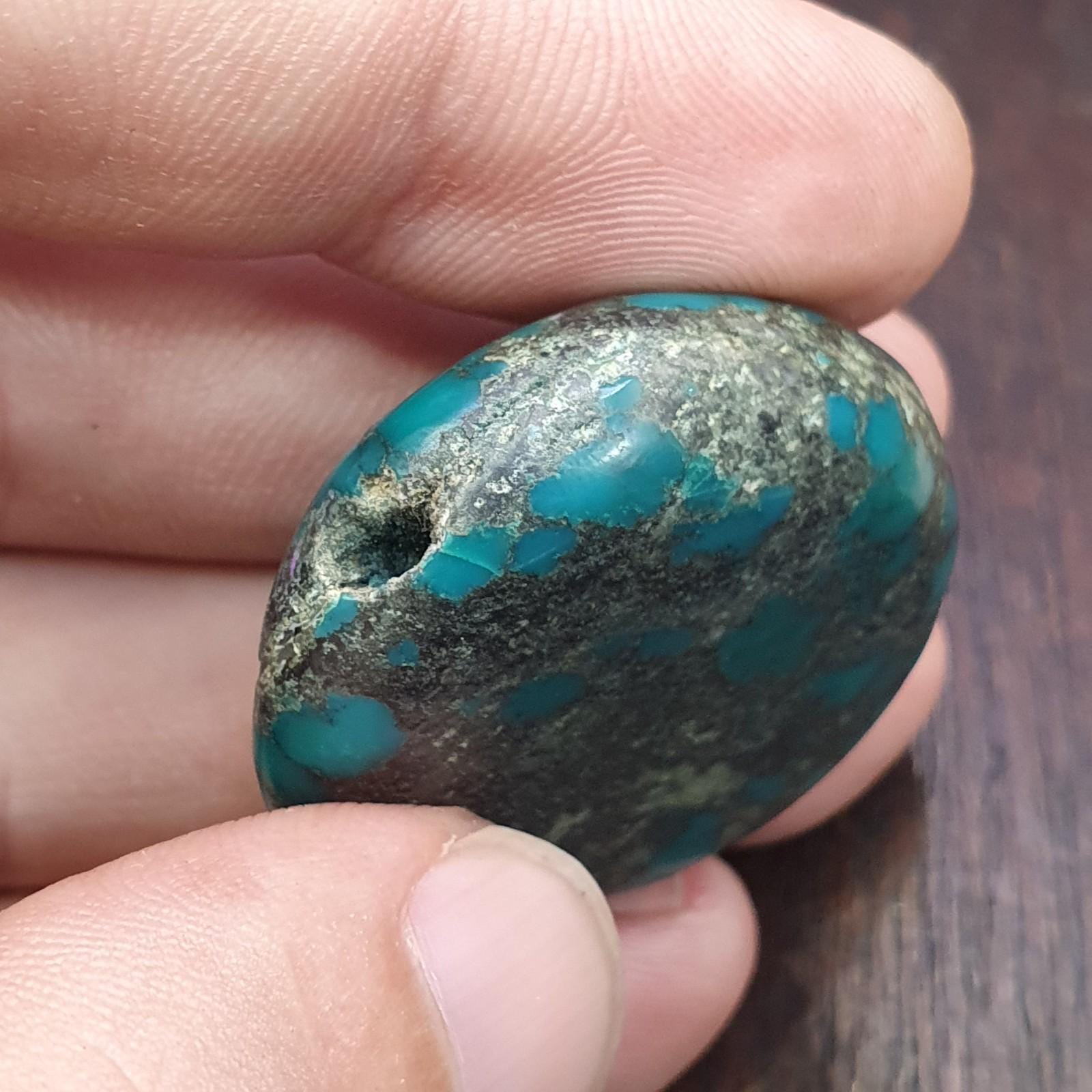 Anitique blue green turquoise stamp seal intaglio engraved pendant bead