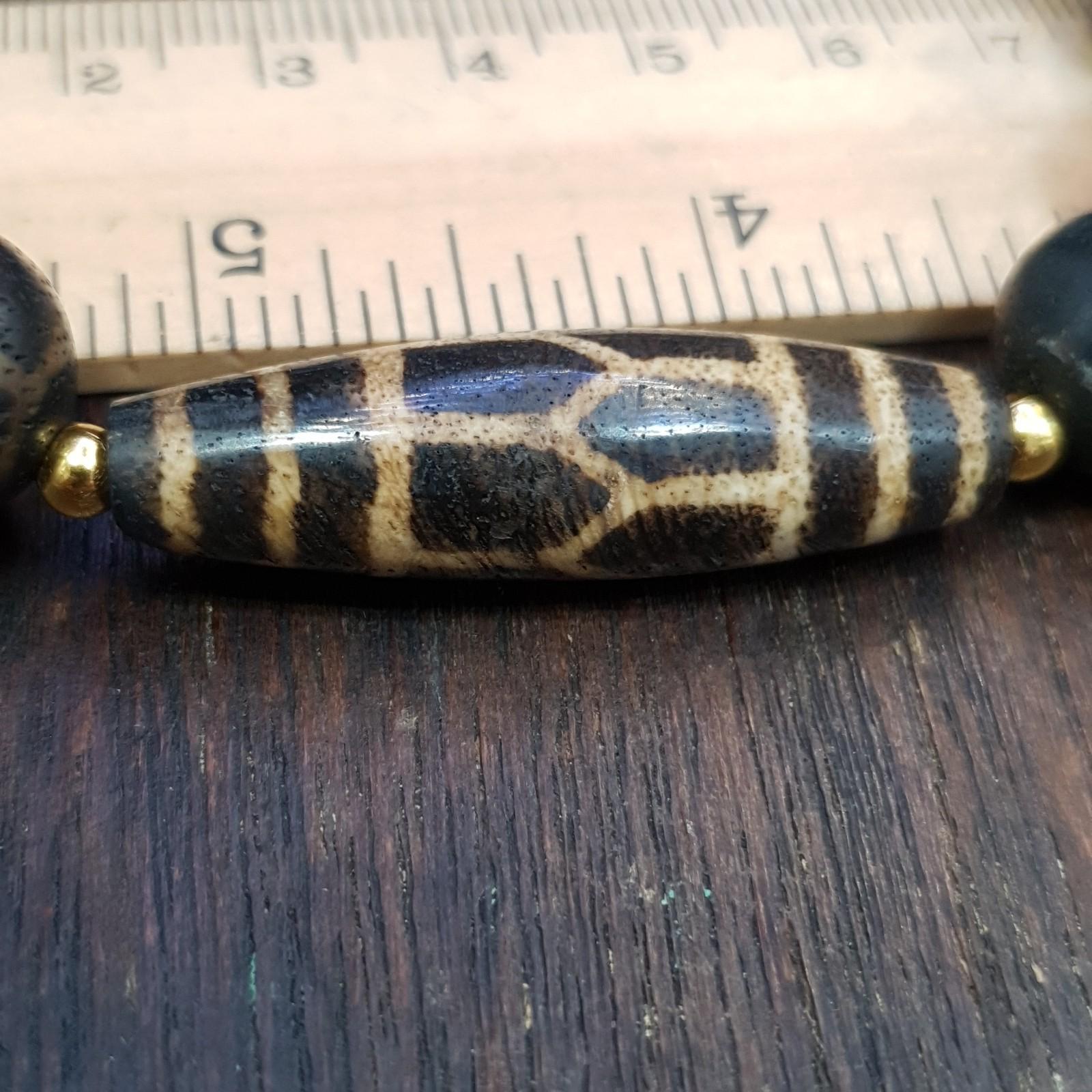 Antique south asian burmese pumtek pyu dzi pattern beads bracelet