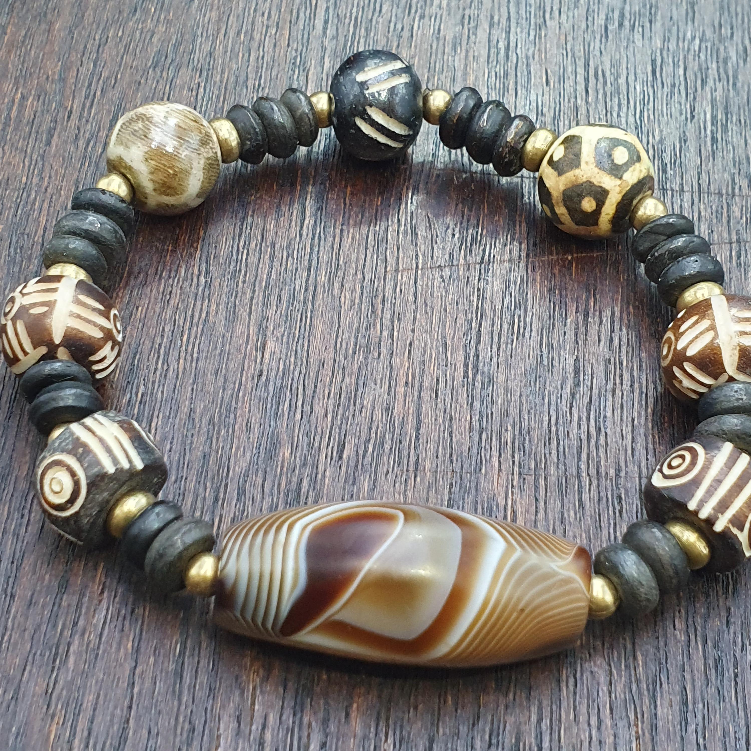 Old natural eye agate soleimani carnelian beads beaded bracelet r3