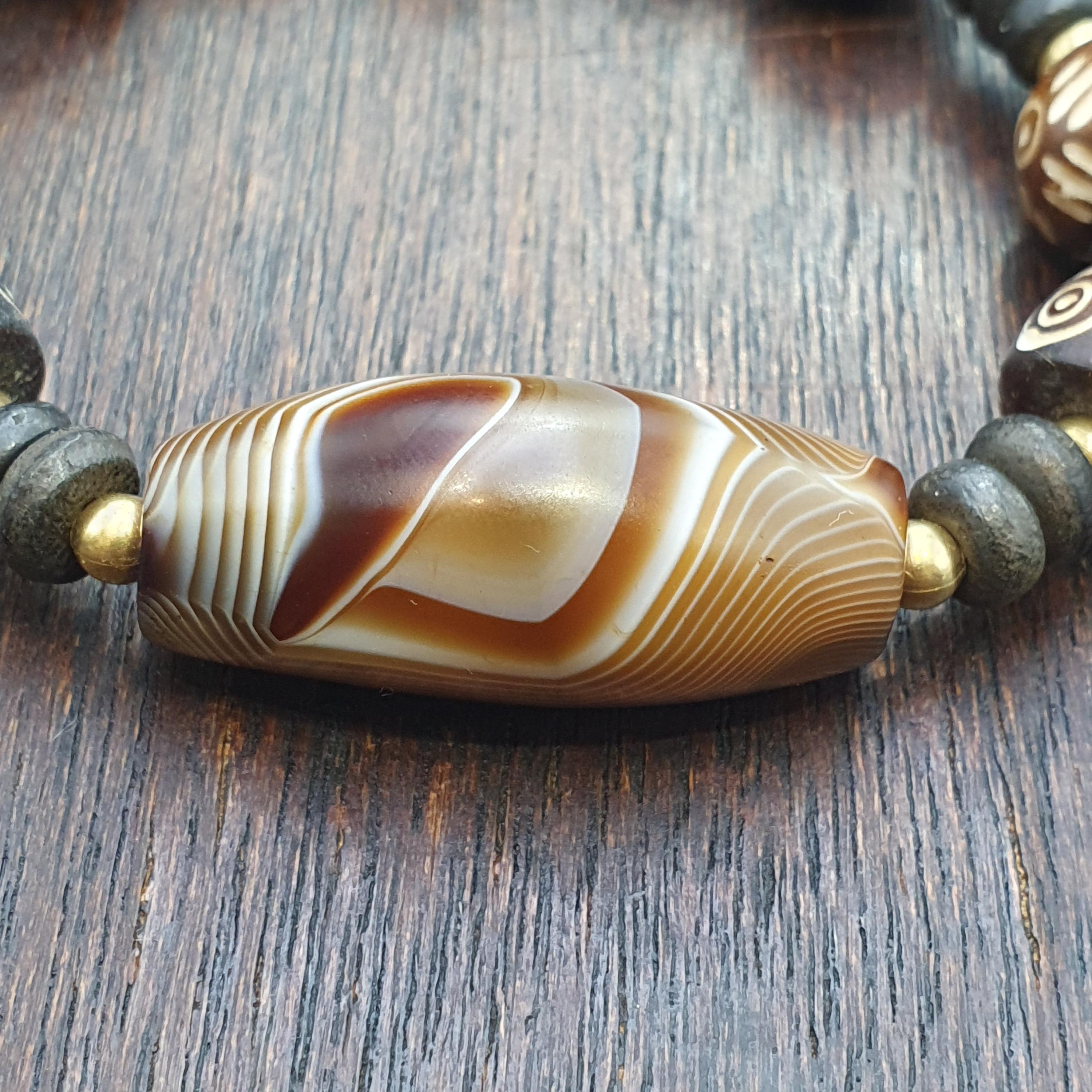 Old natural eye agate soleimani carnelian beads beaded bracelet r3