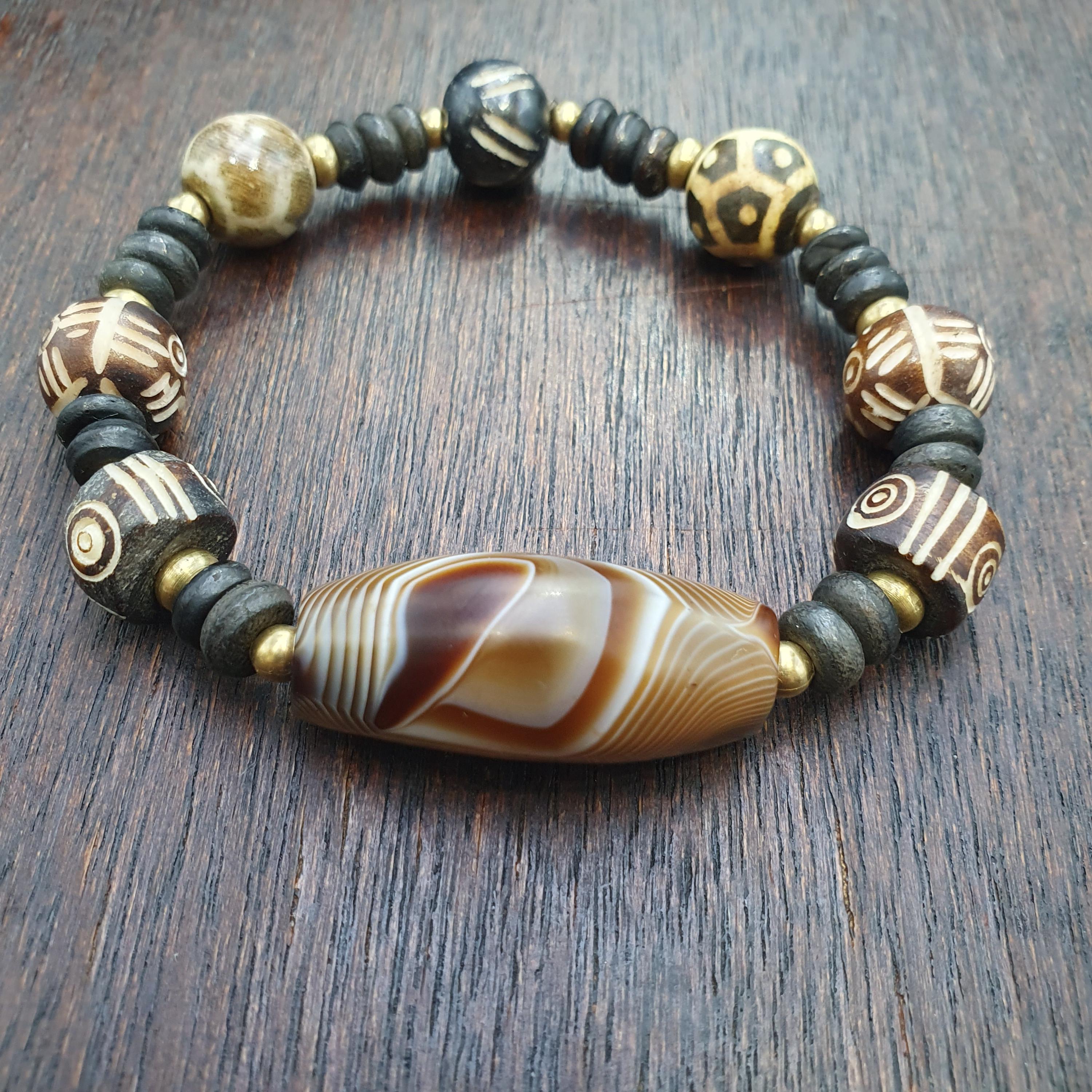 Old natural eye agate soleimani carnelian beads beaded bracelet r3