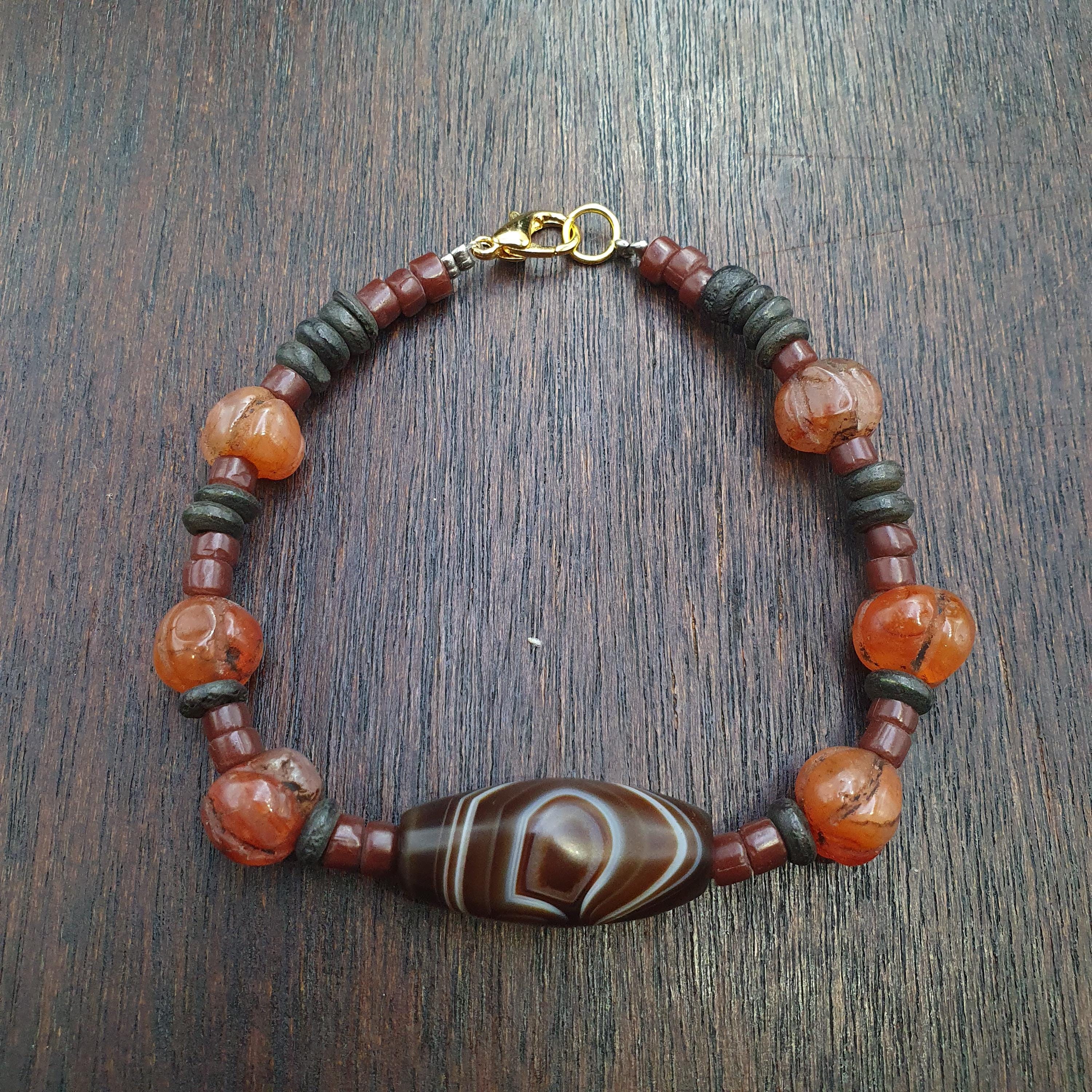 Old african yemeni soleimani carnelian beaded bracelet